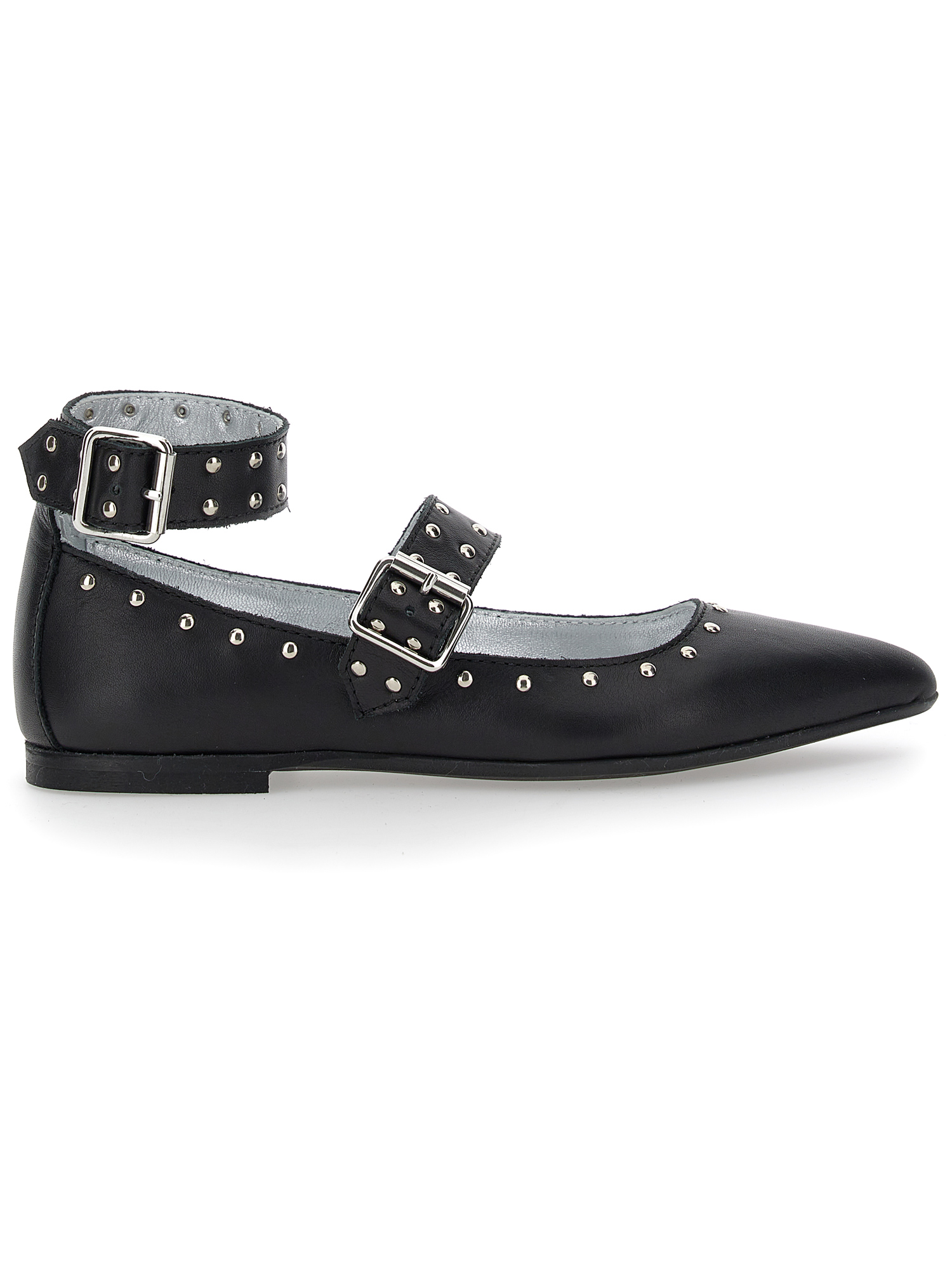 Monnalisa Leather Ballet Flats With Studs In Black