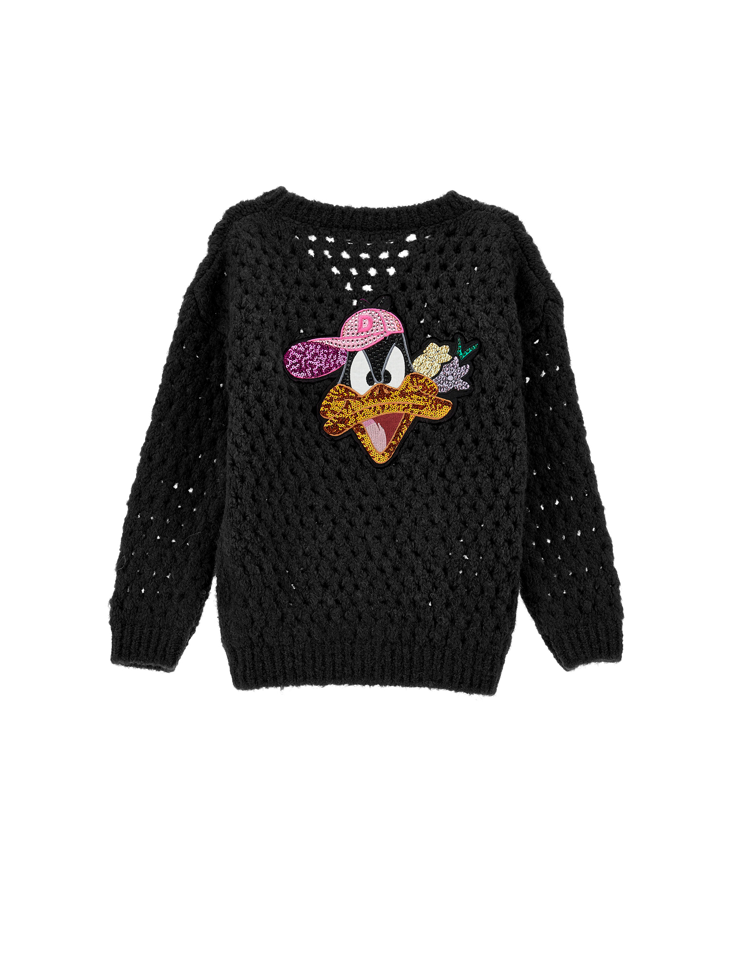 Monnalisa Daffy Duck Yarn Cardigan In Black
