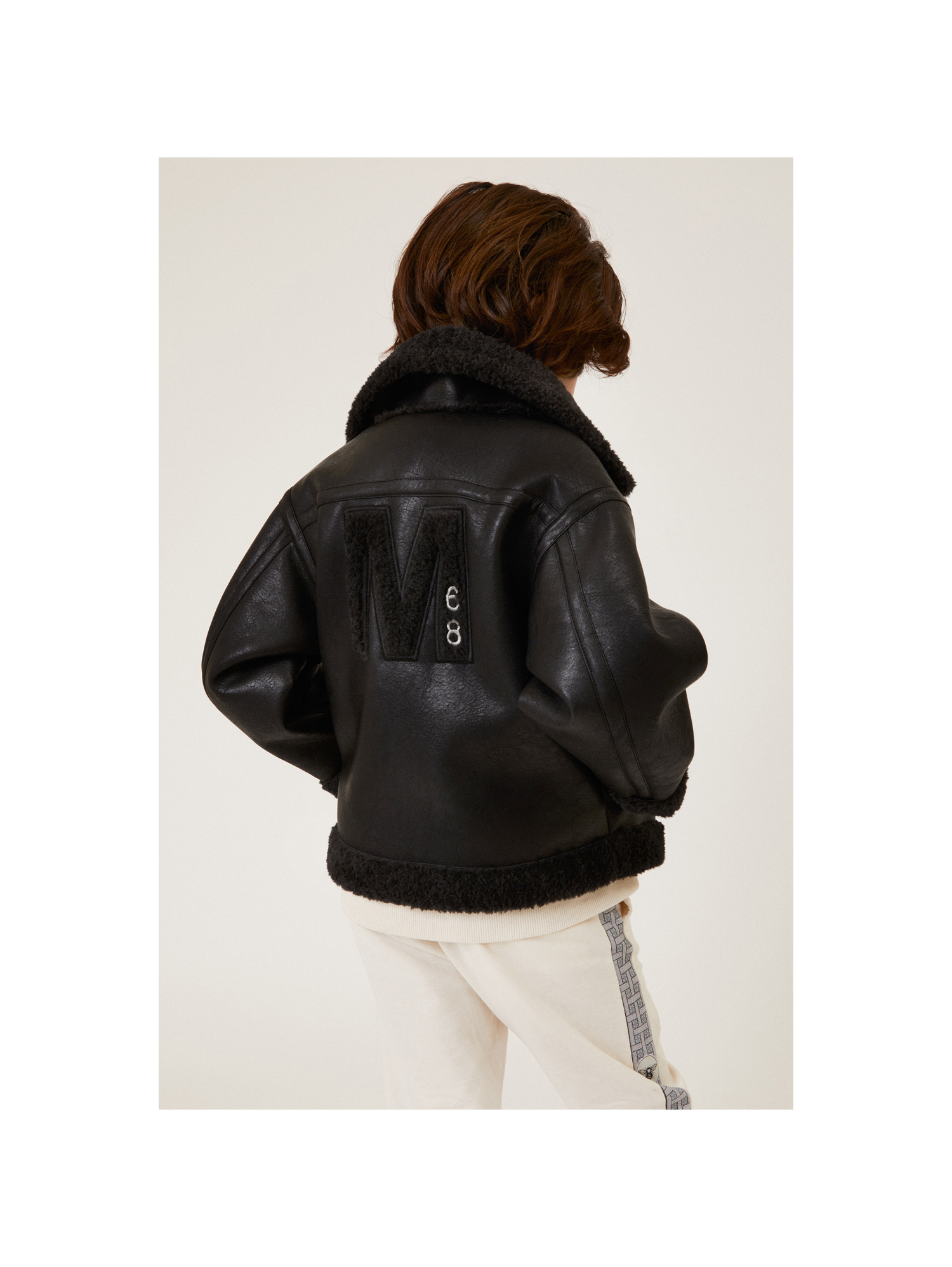 Monnalisa Plush Aviator Jacket In Black