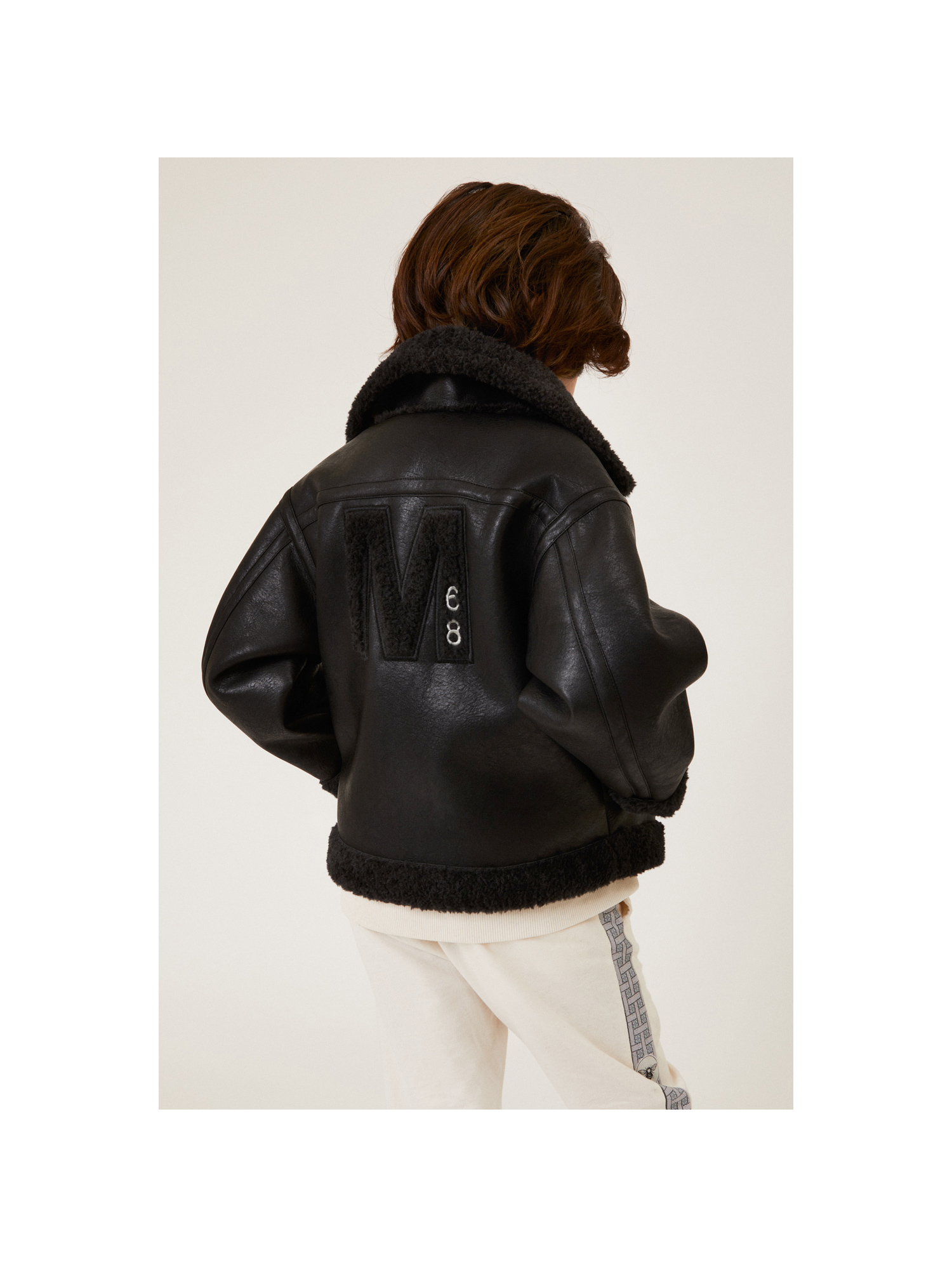 Shop Monnalisa Plush Aviator Jacket In Black