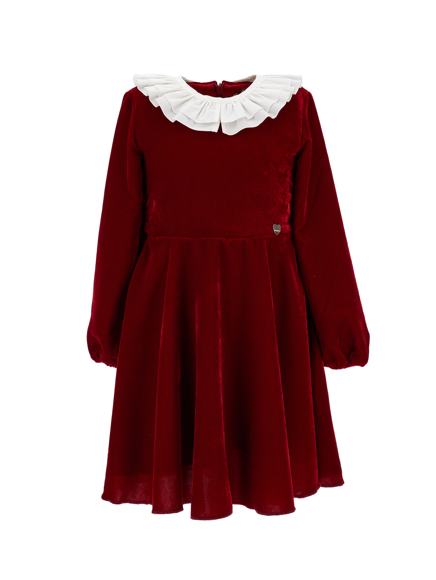 Monnalisa Smooth Velvet Godet Dress In Ruby Red