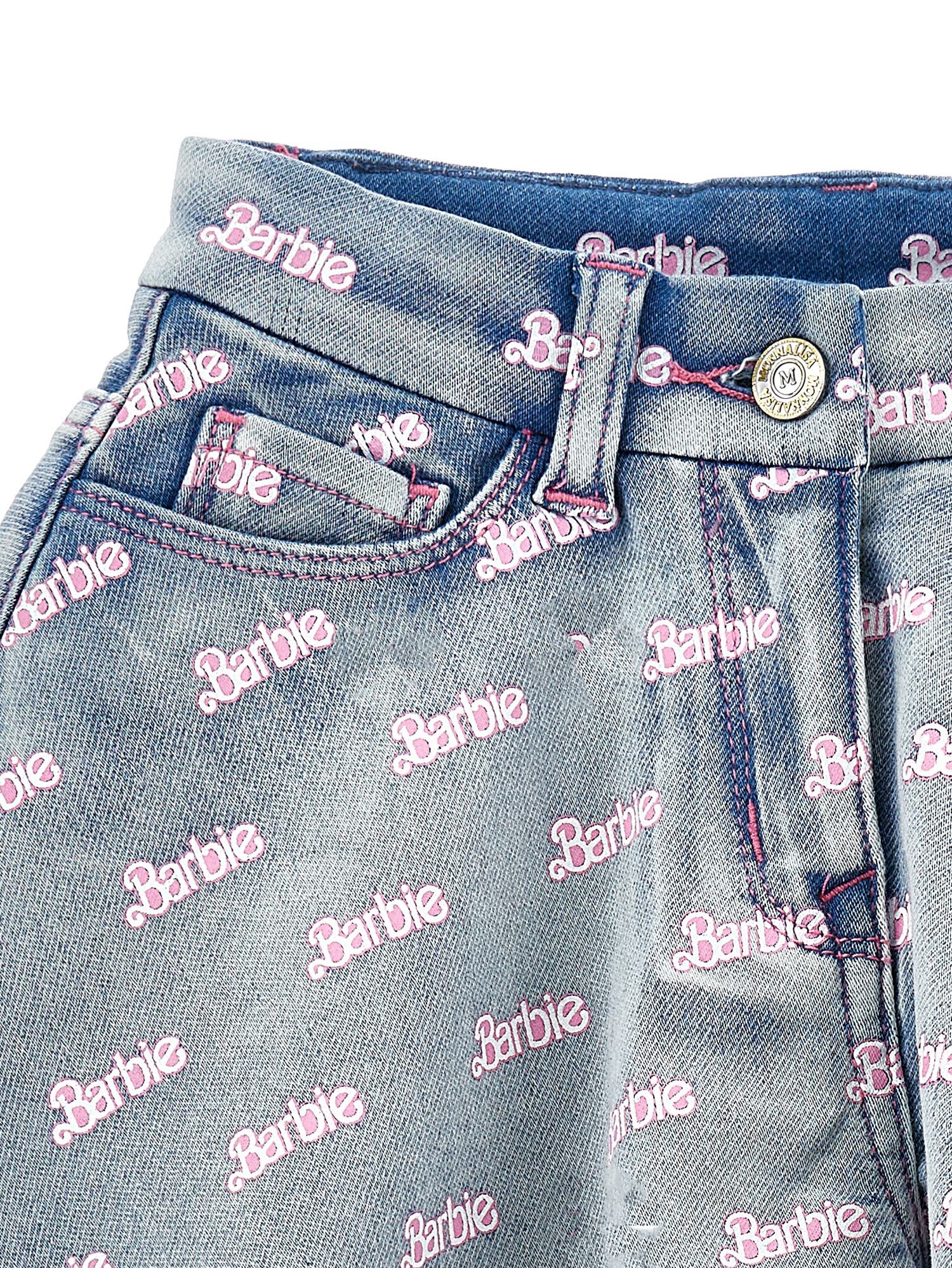Shop Monnalisa Barbie Denim Shorts In Stone Bleach