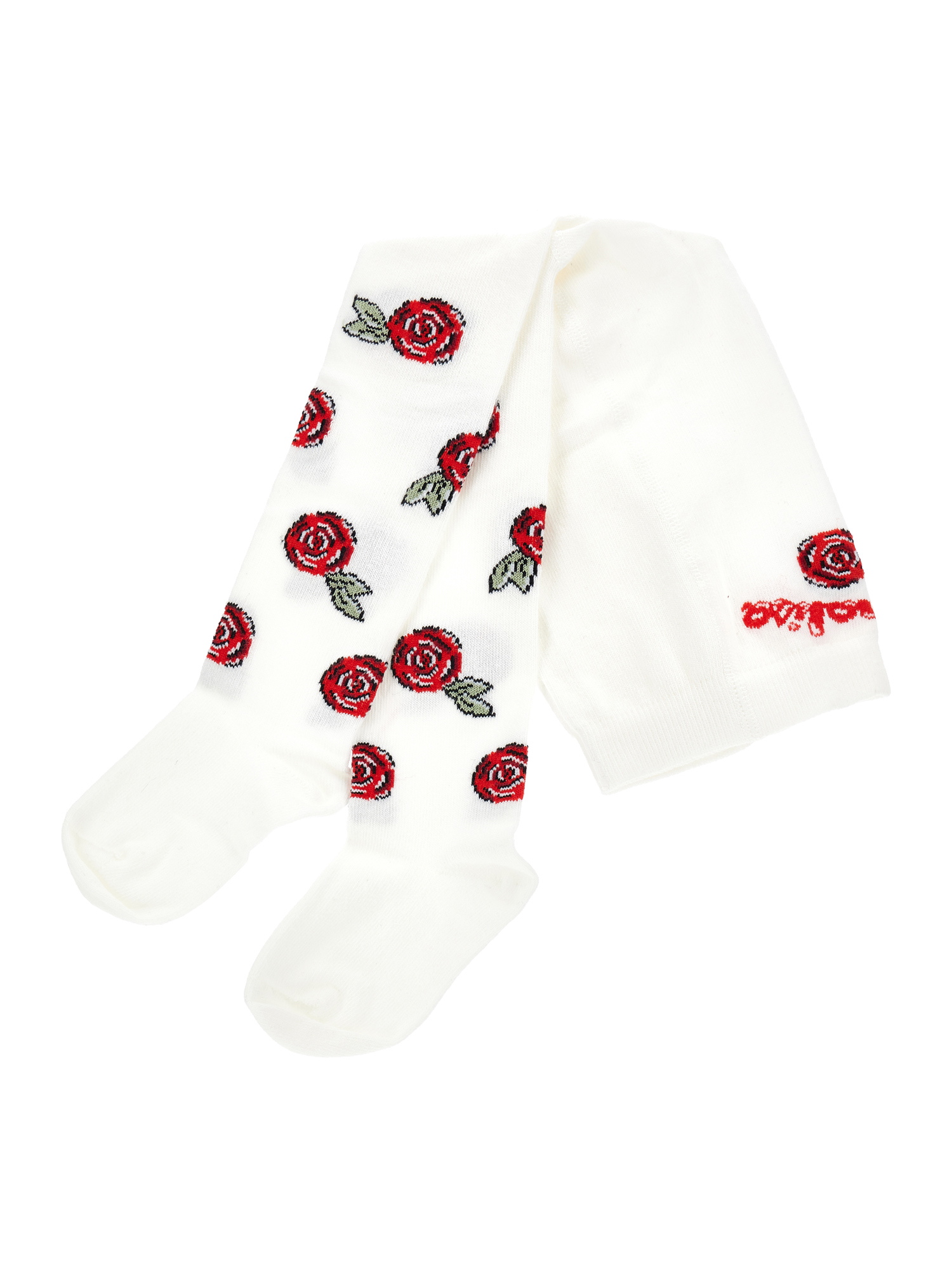 Monnalisa Babies'   Warm Cotton Jacquard Tights In Cream + Ruby Red