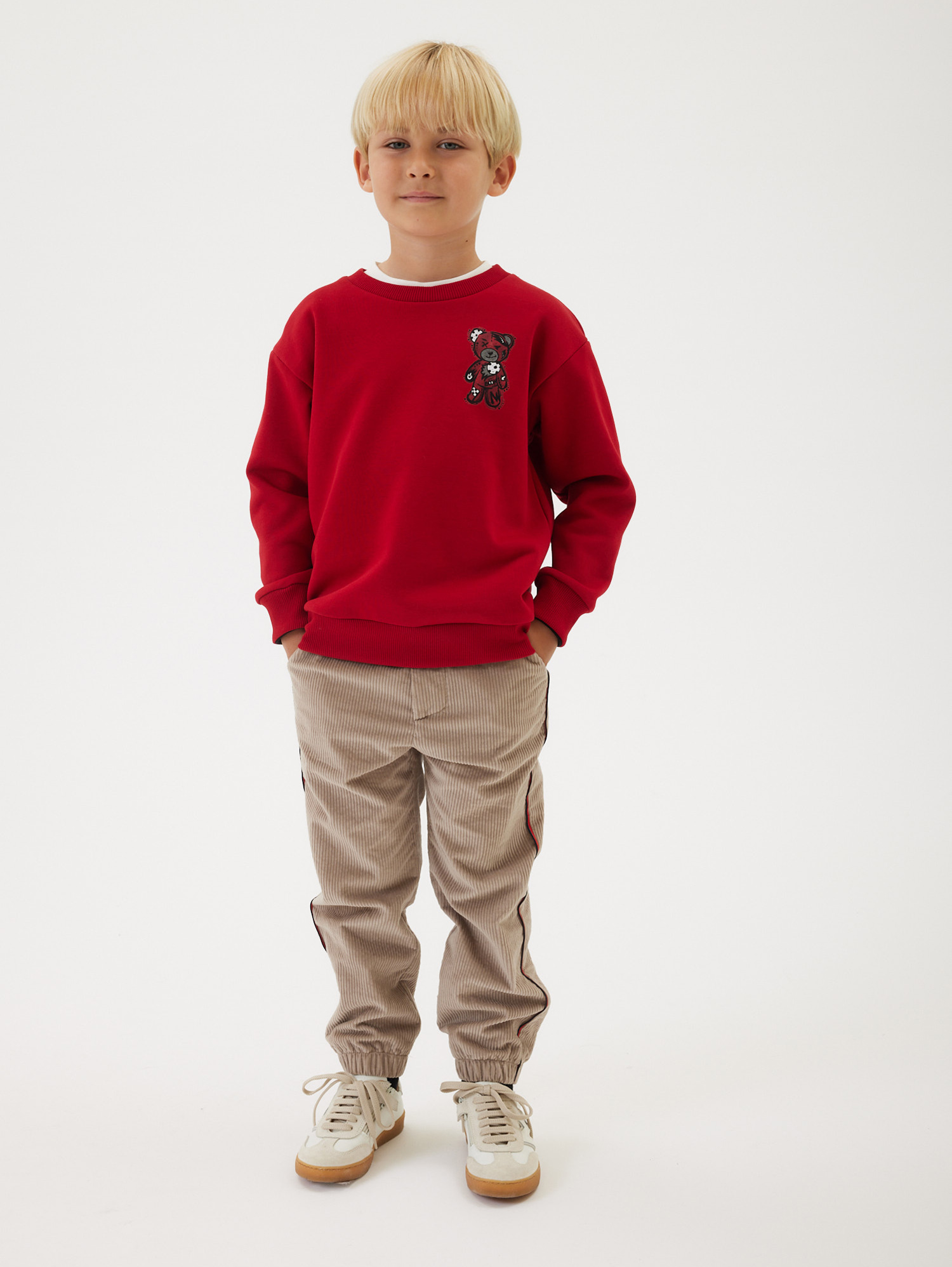 Monnalisa Sweatshirt With Teddy Bear In Ruby Red
