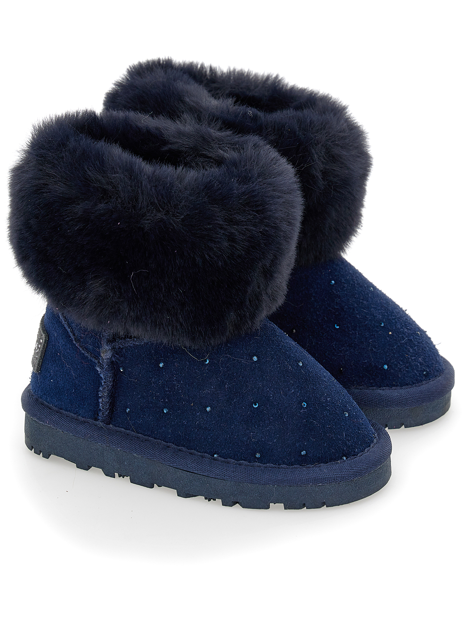 Monnalisa Crusted Leather Boots With Rhinestones In Navy Blue