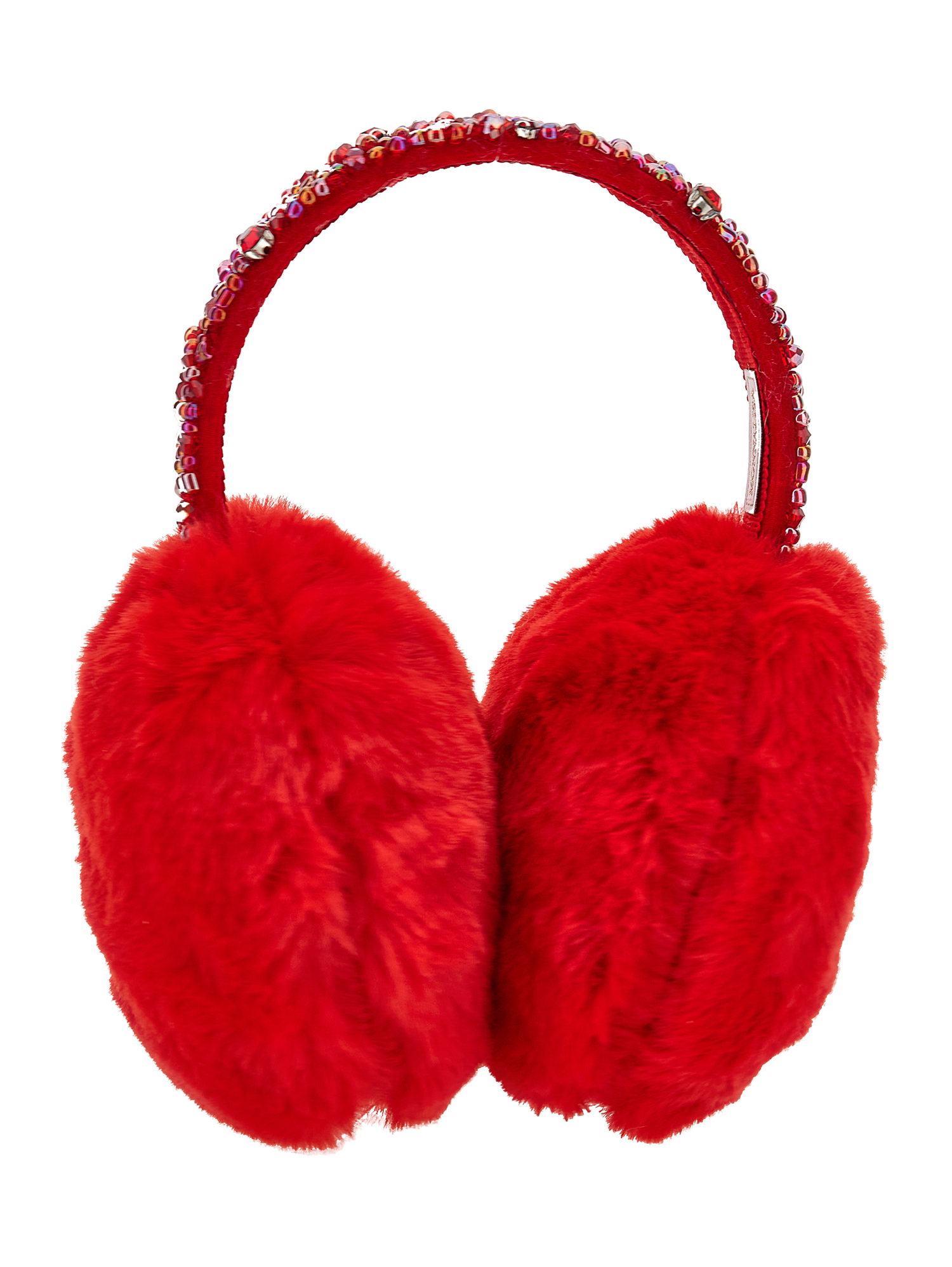 Monnalisa Plush Earmuffs In Ruby Red