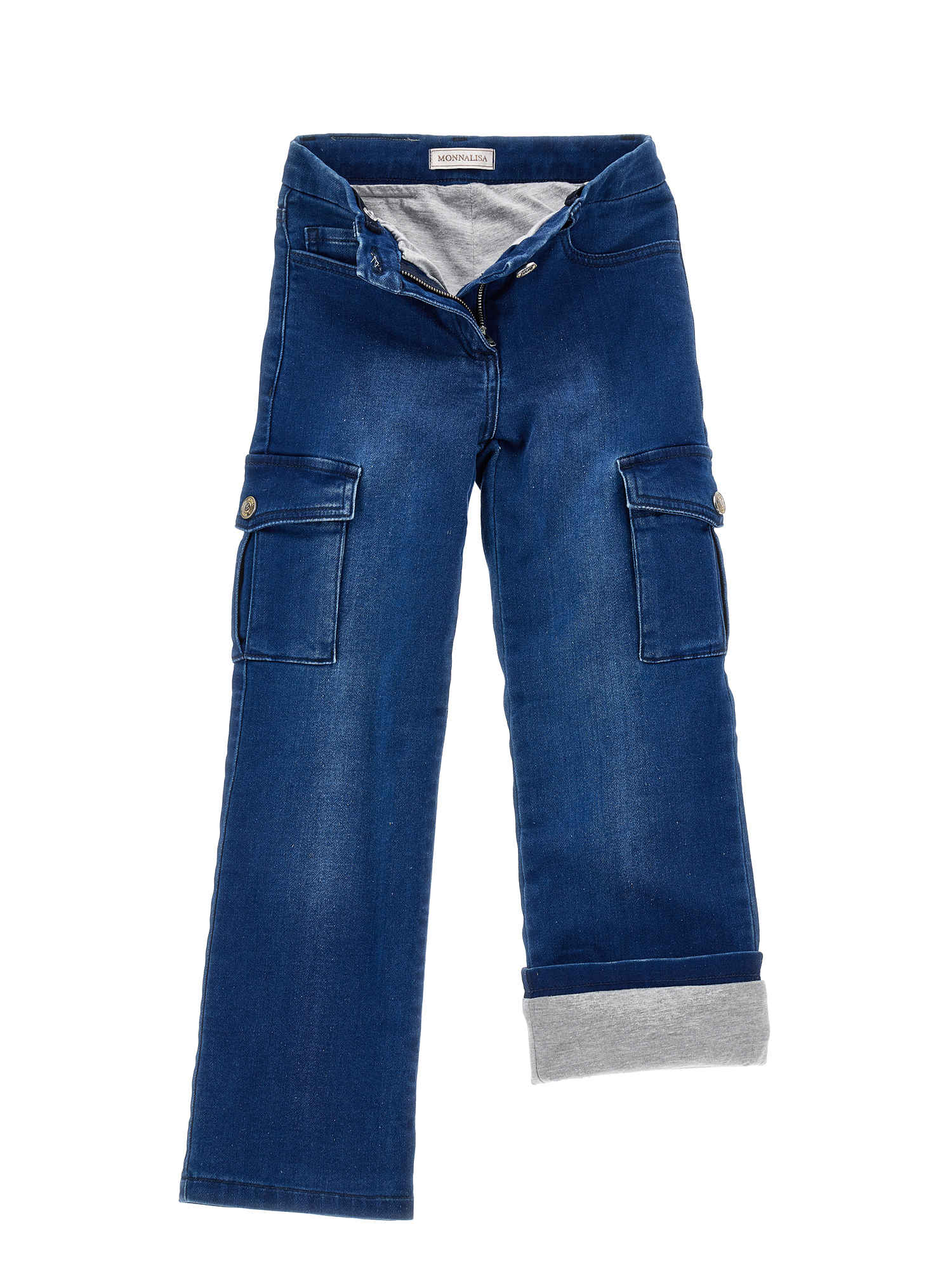 Monnalisa Lined Stretch Denim Jeans In Blu Stone Denim
