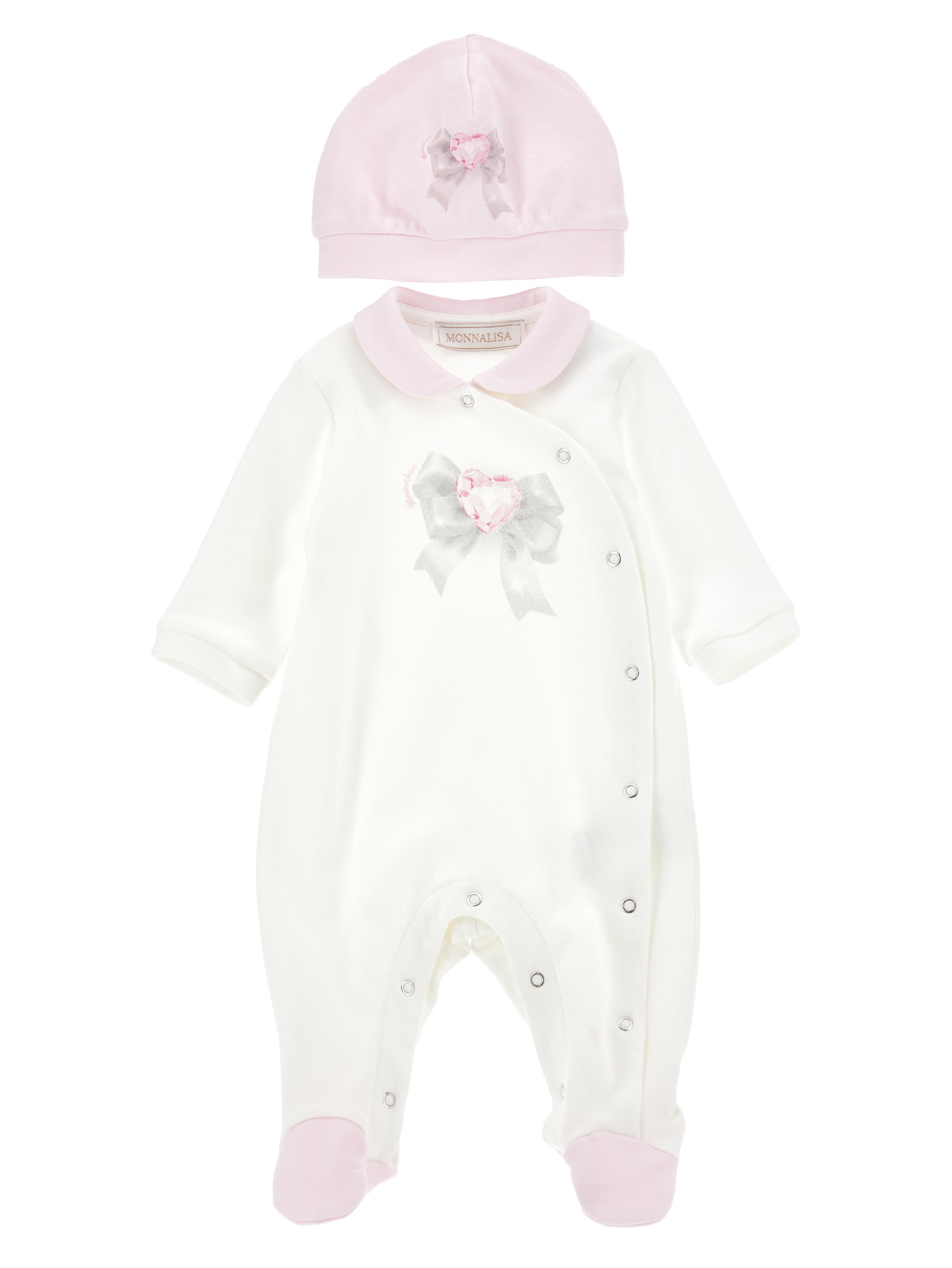 Monnalisa Babies'   Playsuit With Hat In Cream + Pink