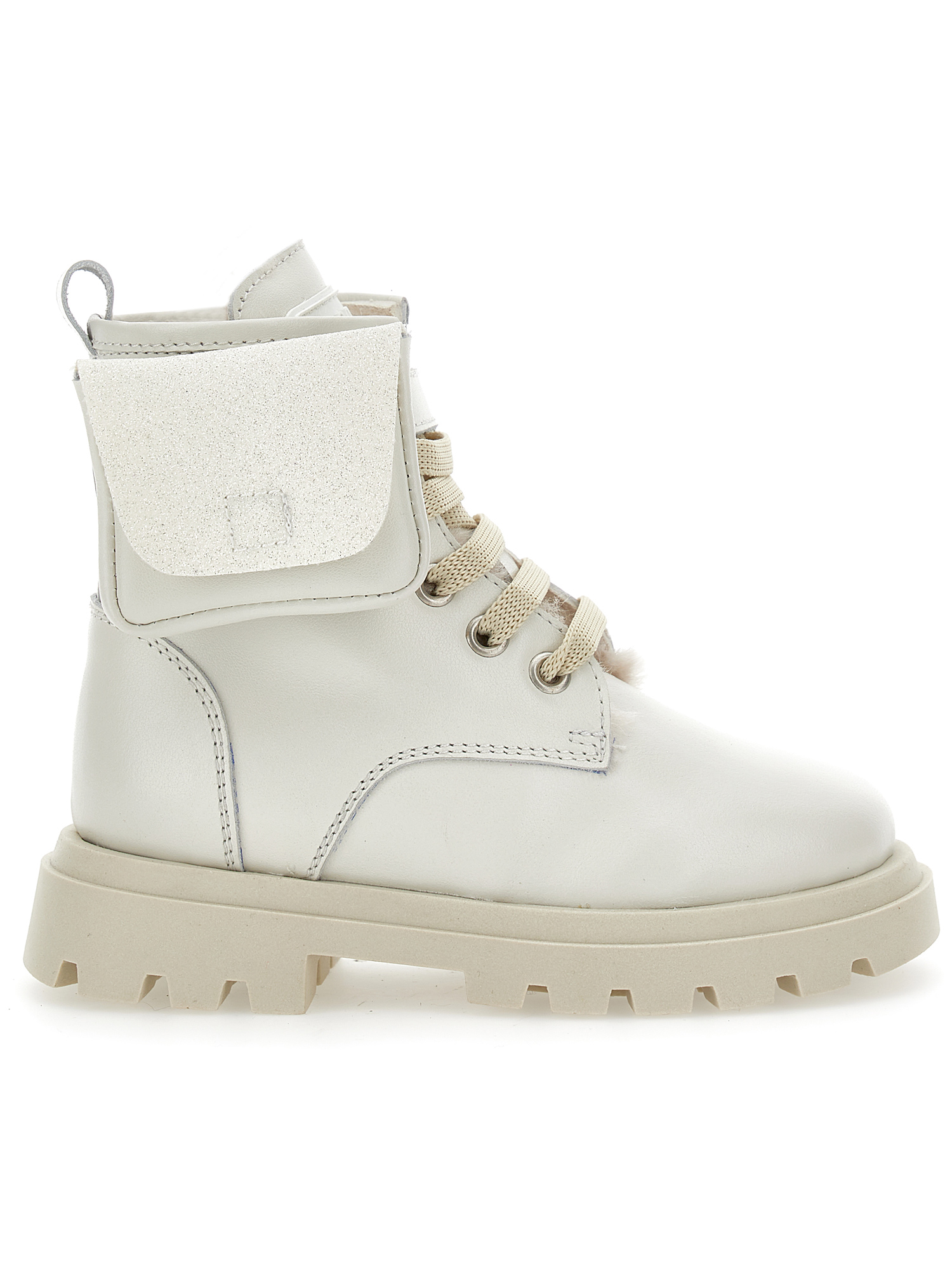 Monnalisa Leather Boots With Pocket In Cream