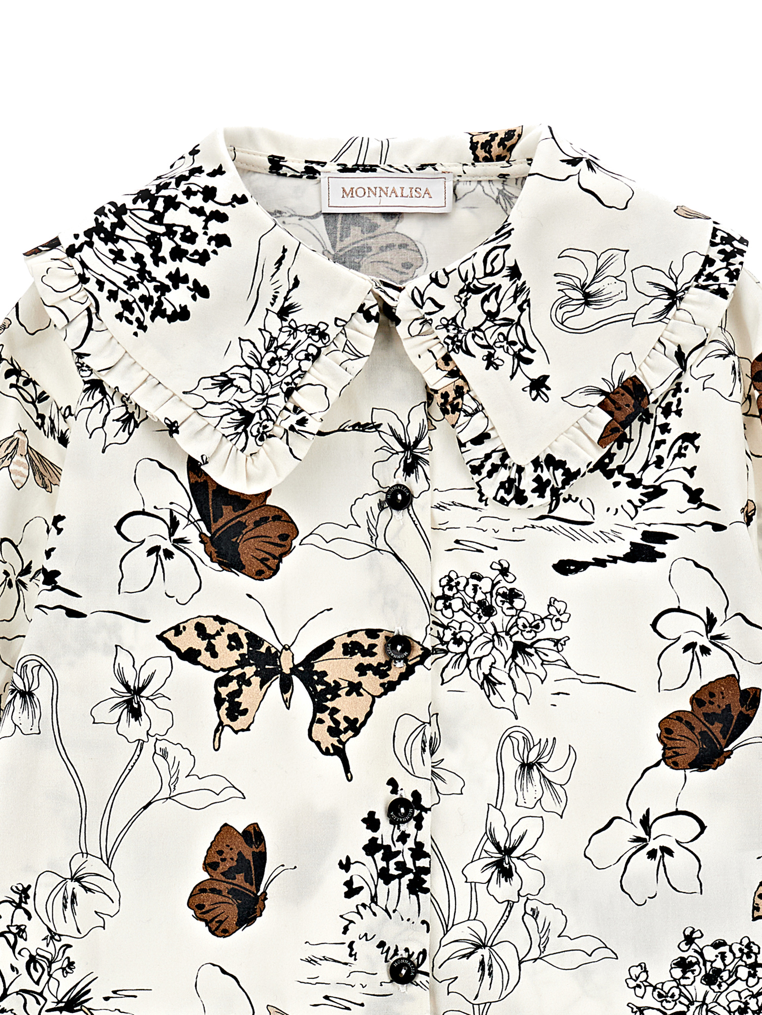 Monnalisa Shirt With Maxi Collar In Cream