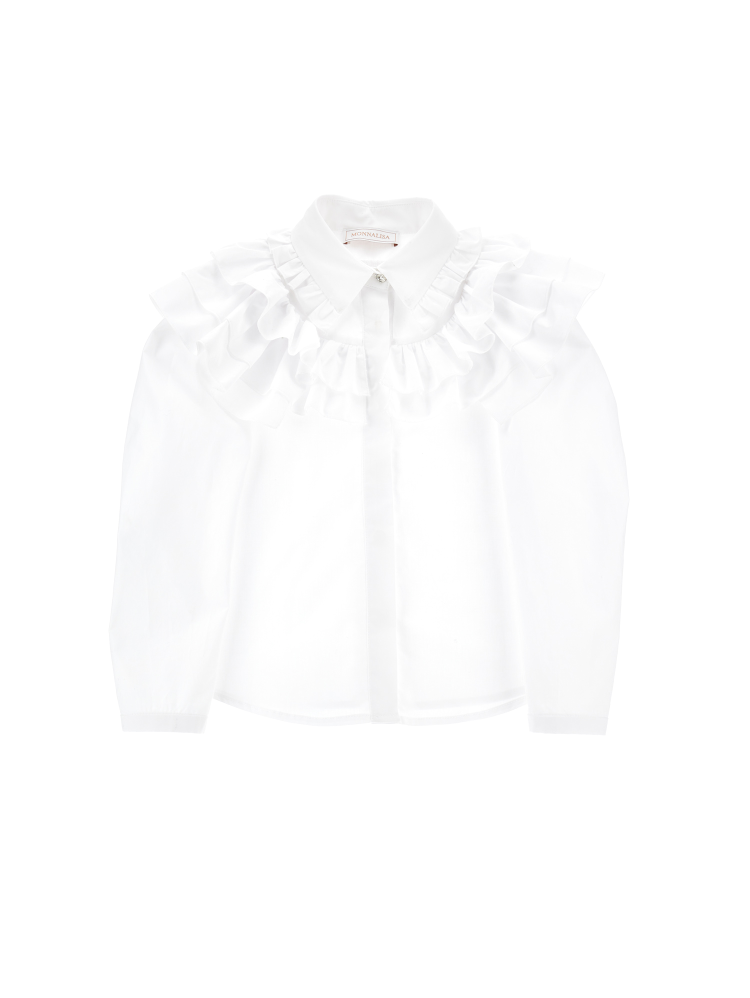 Monnalisa Kids'   Poplin Shirt With Ruffles In White