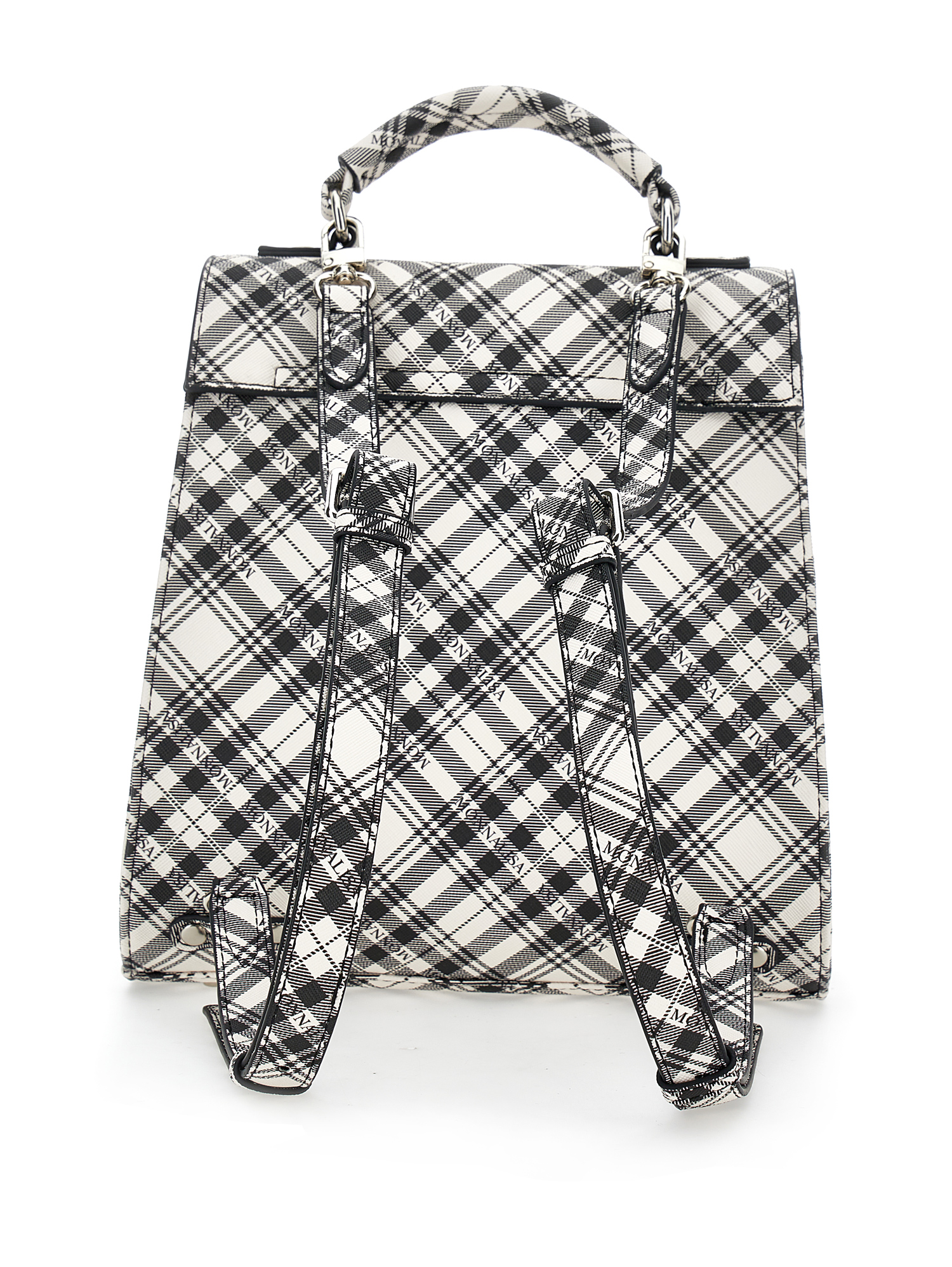 Monnalisa Tartan Fabric Backpack In Black + Cream