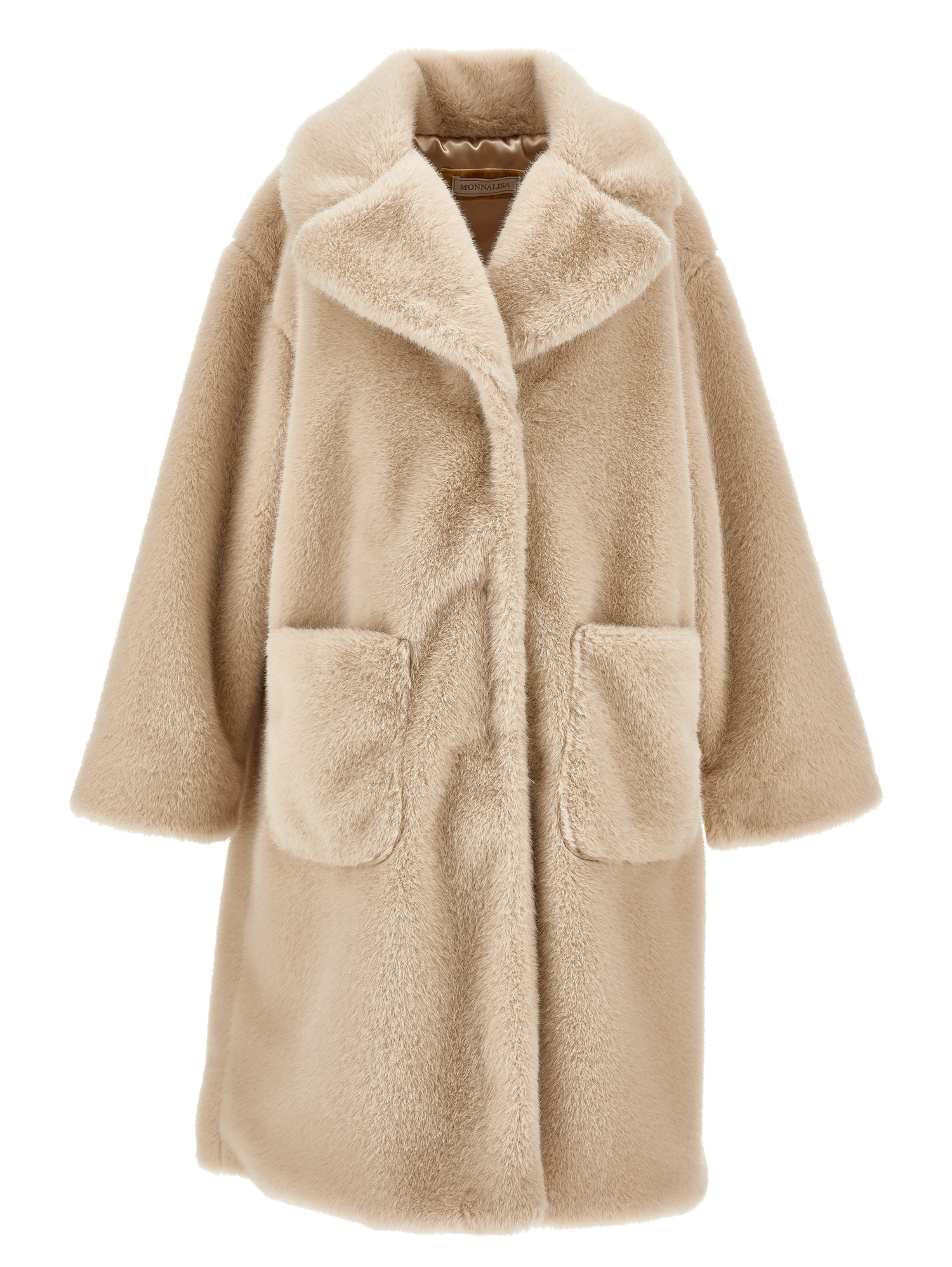 Monnalisa Teddy Coat Buttons In Neutral