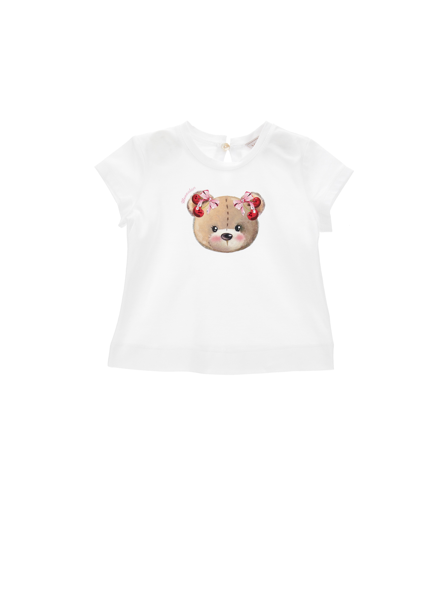 Monnalisa Babies'   Teddy Print Jersey T-shirt In White + Rosa Fairytale