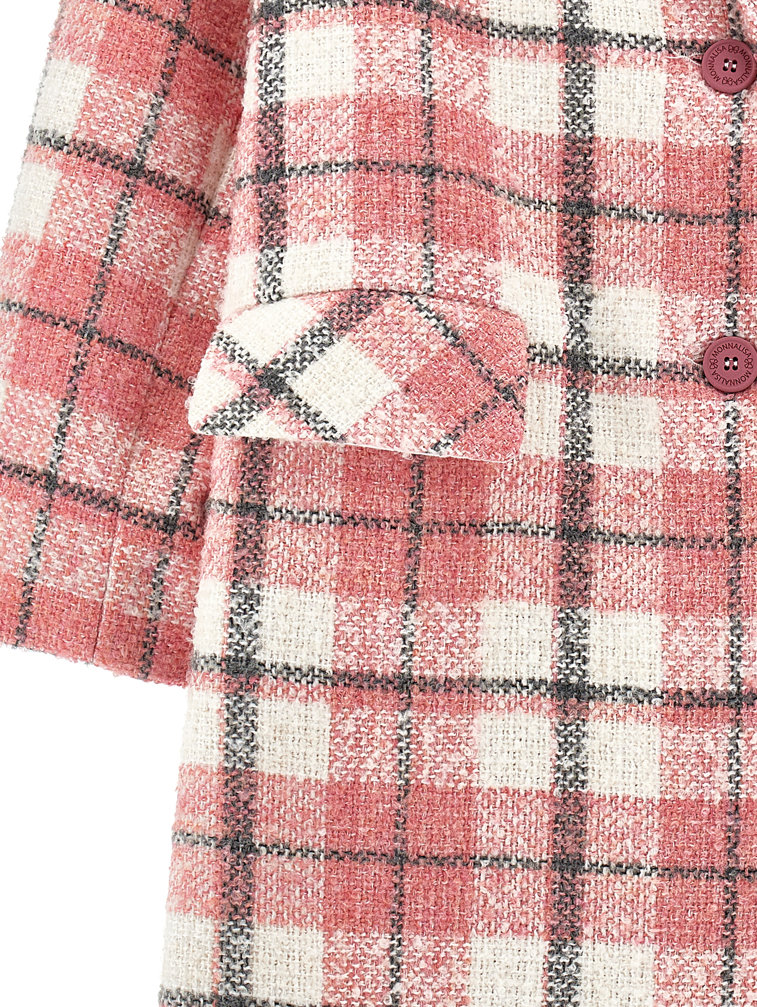 Monnalisa Tartan Bouclé Coat In Violet + Light Grey
