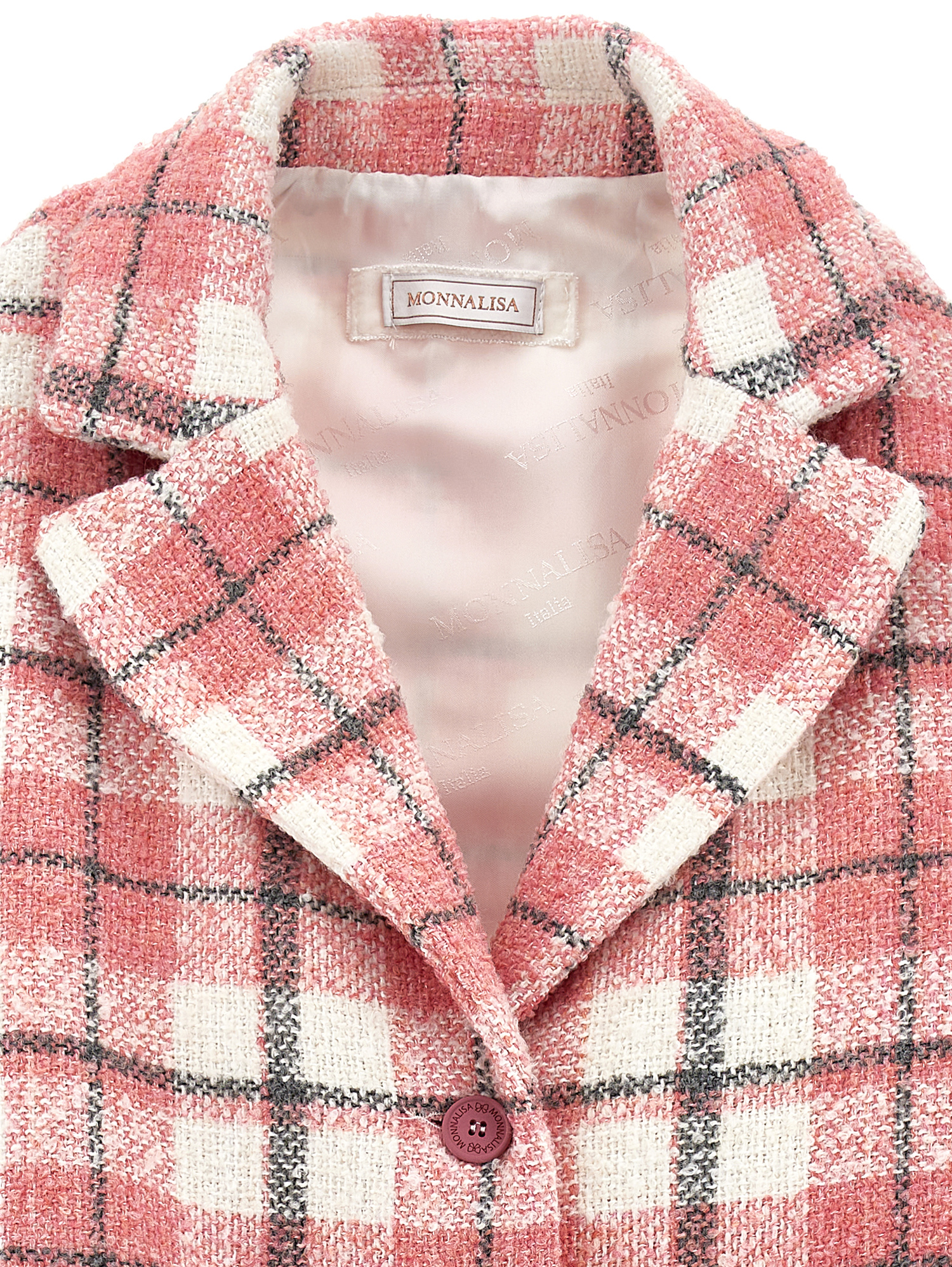 Monnalisa Tartan Bouclé Coat In Violet + Light Grey