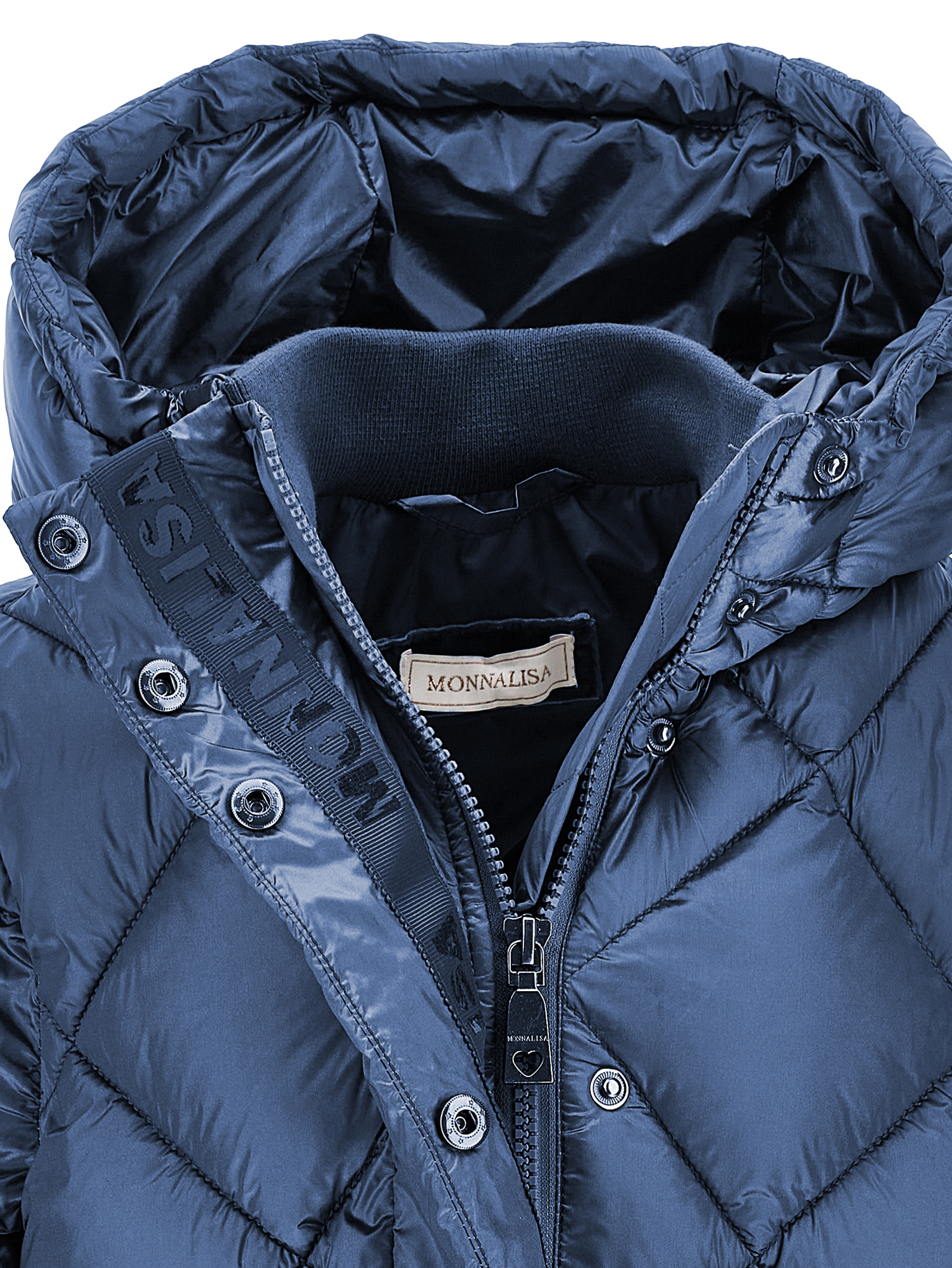 Monnalisa Long Padded Satin-style Jacket In Navy Blue