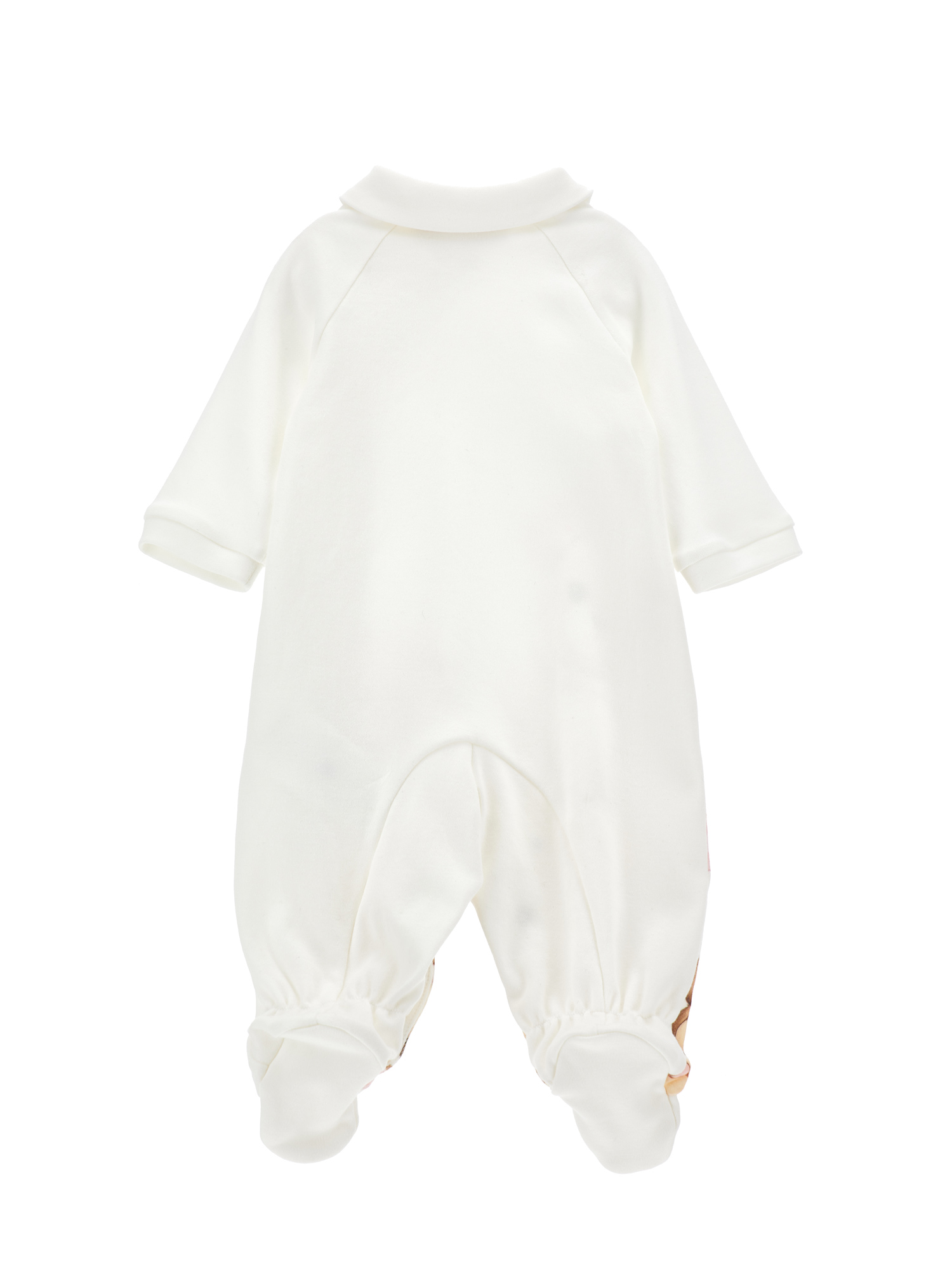 Monnalisa Playsuit With Teddy Bear Collar In Cream + Pink