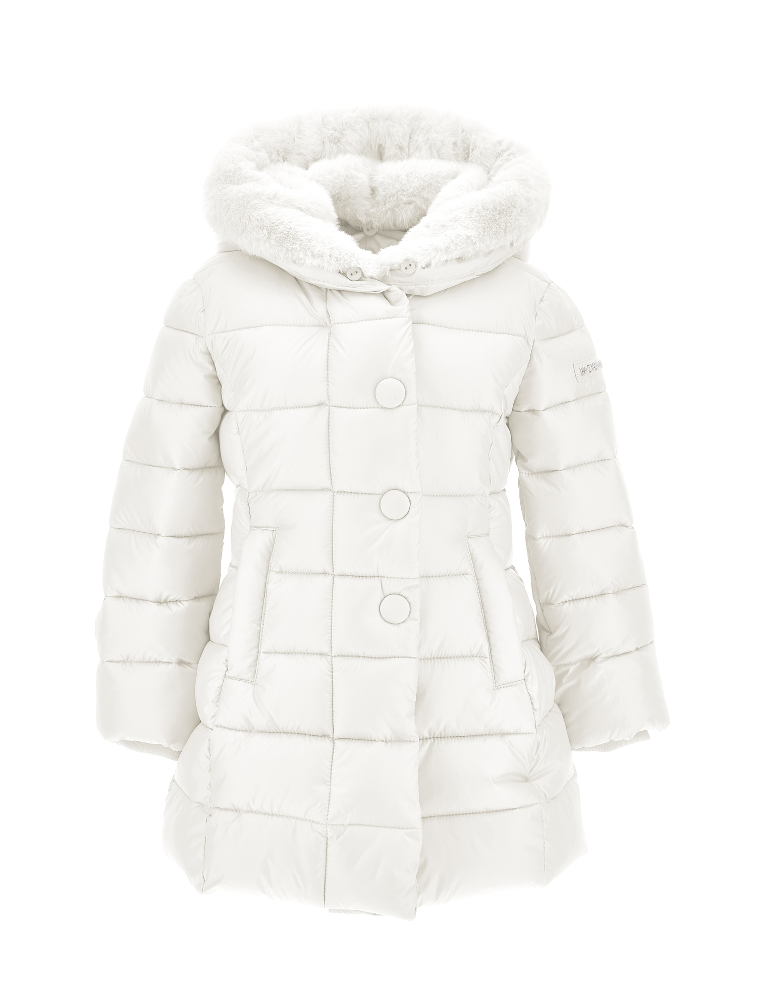 Monnalisa Technical Fabric And Plush Padded Coat In Cream