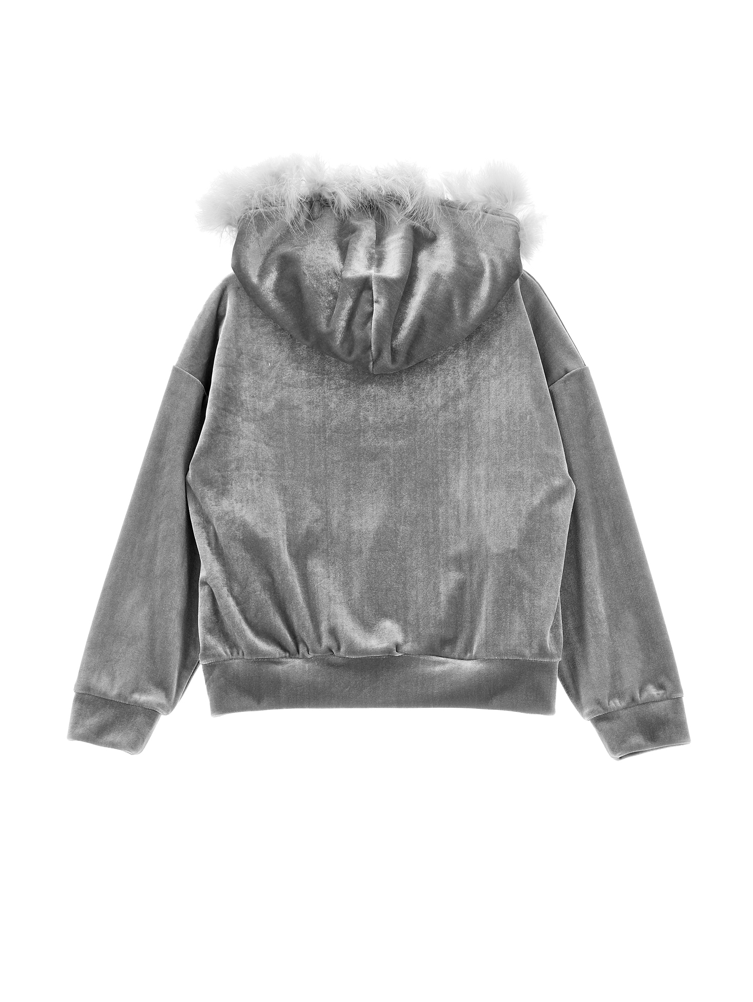 Monnalisa Zip-up Sweatshirt With Feathers In Medium Grey