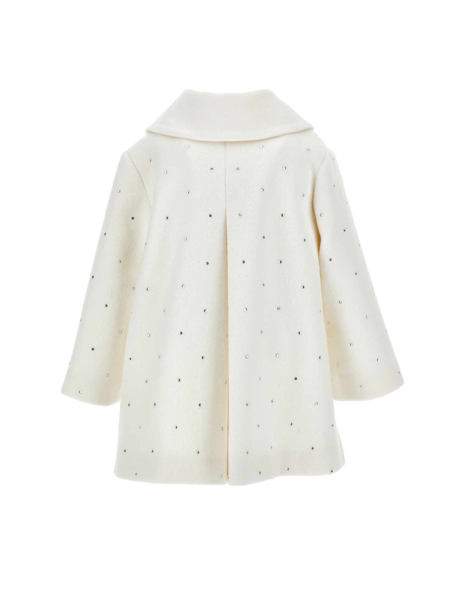 Monnalisa Cloth Coat With Rhinestones In Cream