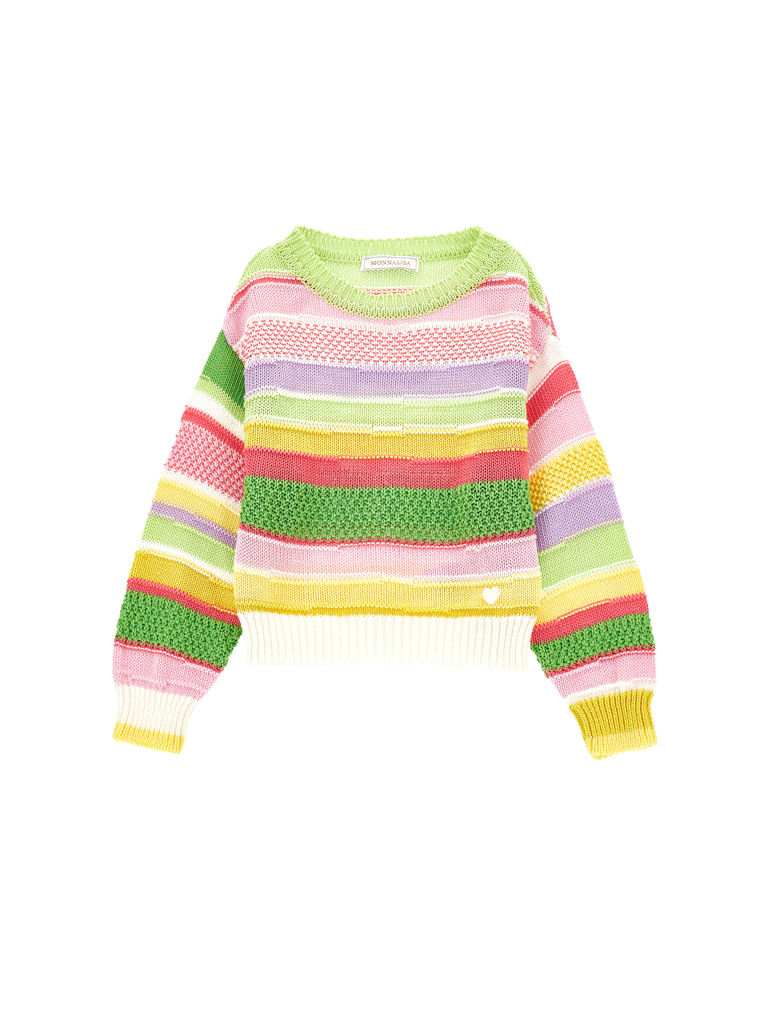 Monnalisa Kids'   Striped Cotton Pullover In Multicolor