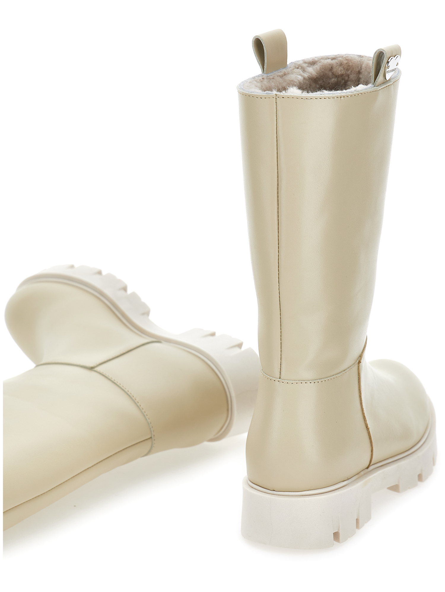 Monnalisa Sheepskin Lining Leather Boots In Ecru