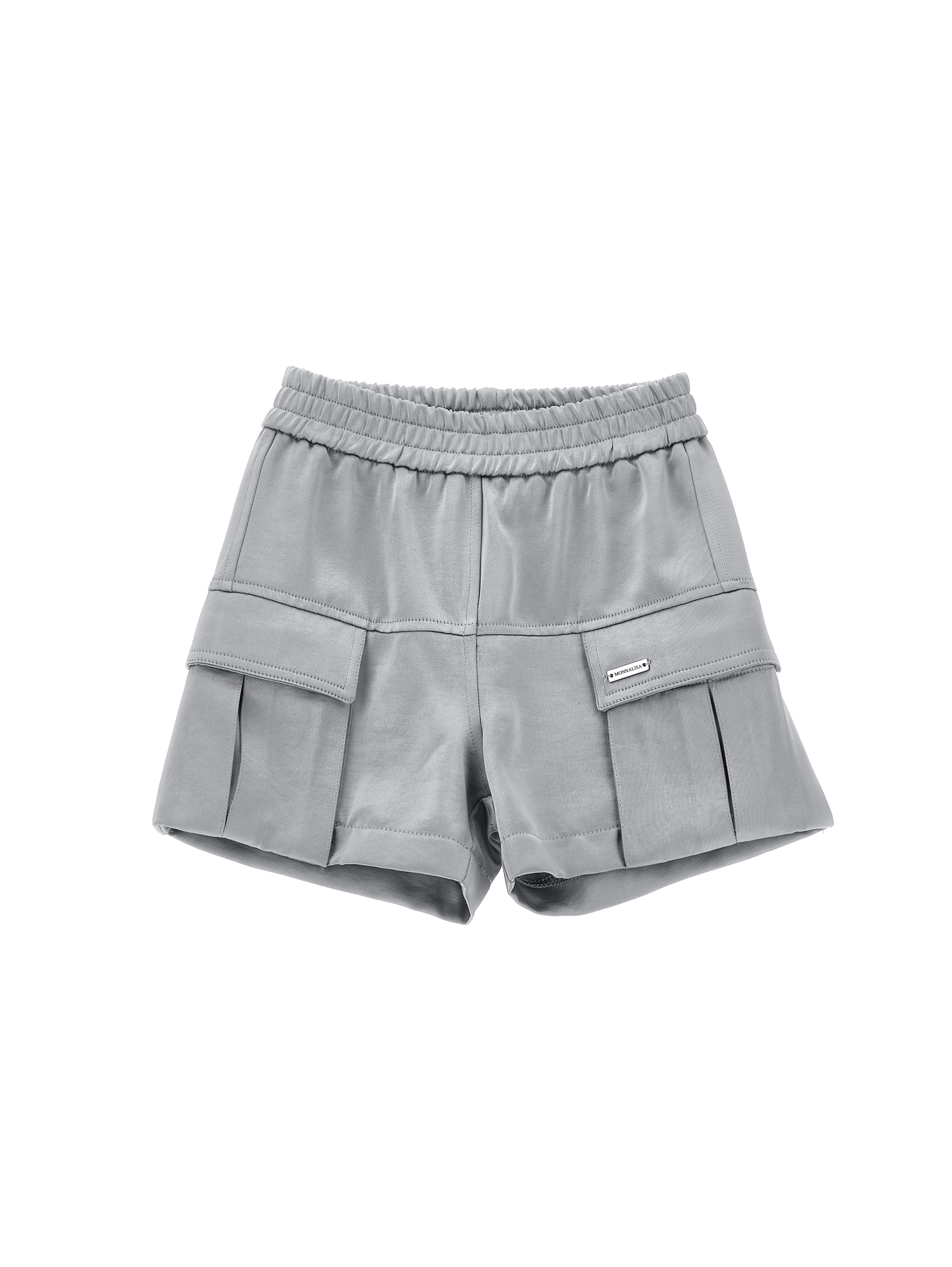 Monnalisa Chic Satin Cargo Bermuda Shorts In Pearl Grey