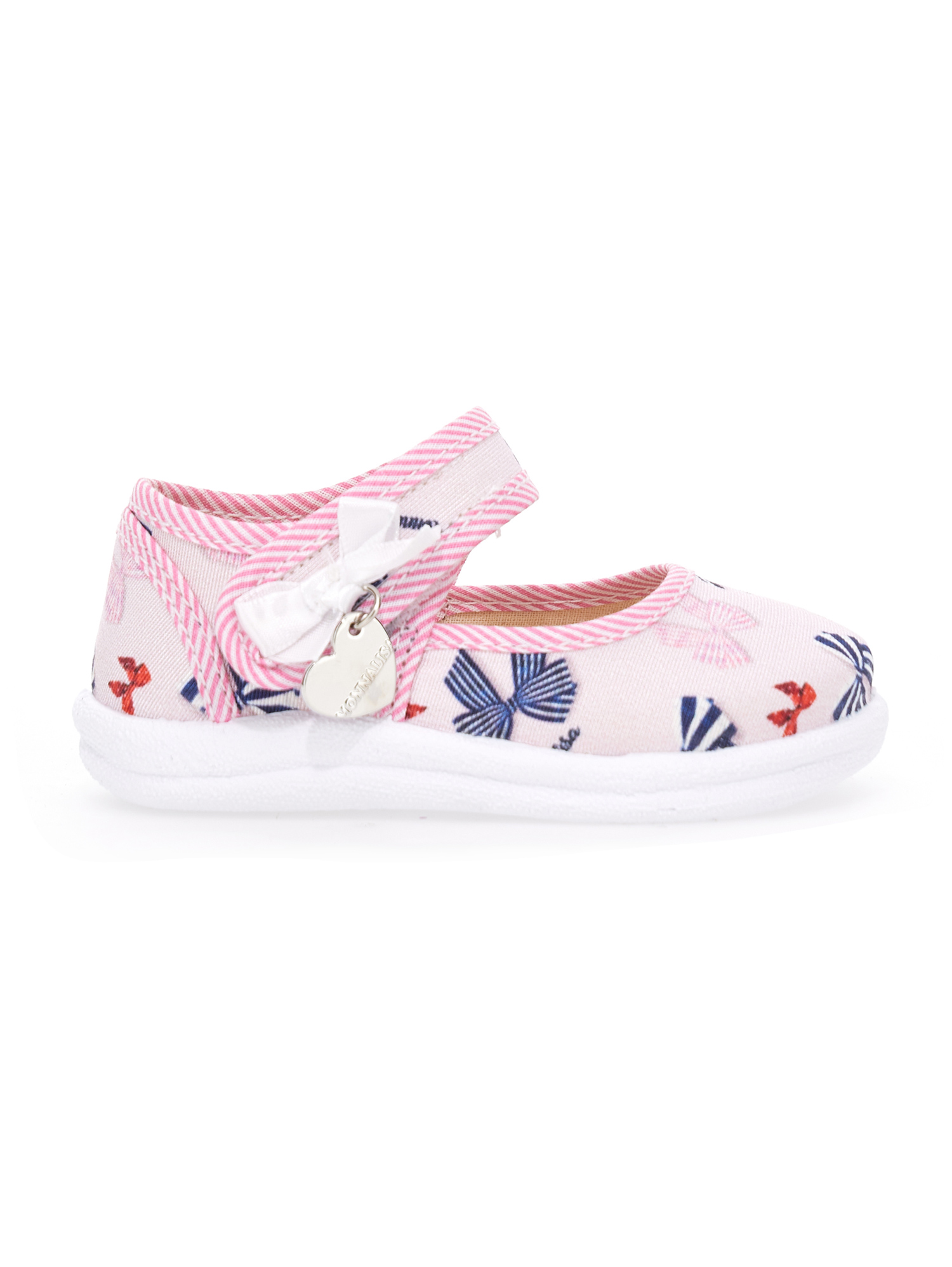 Monnalisa Ottoman Ballet Flats With Bow Print In Pink + Navy Blue