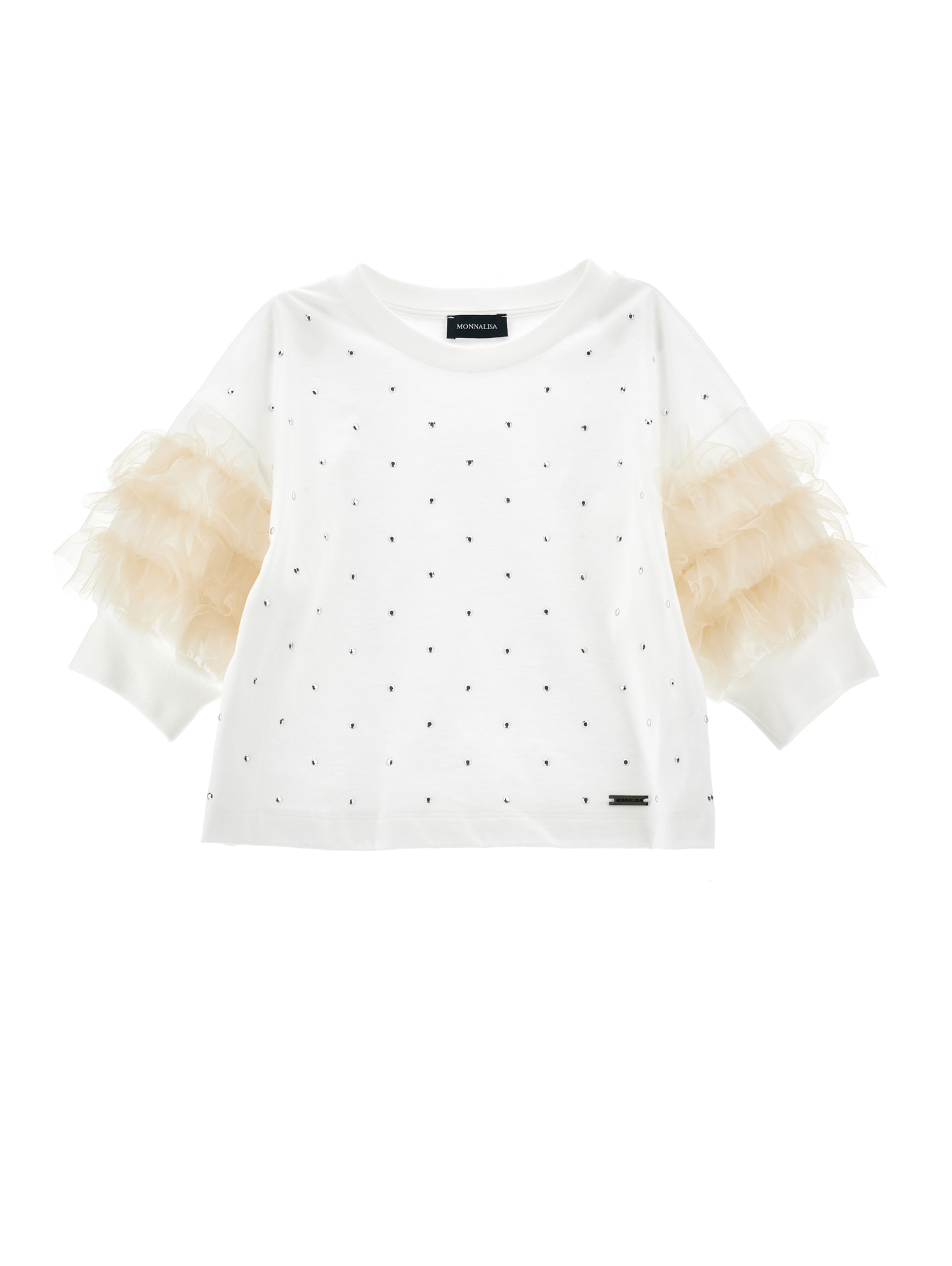 Monnalisa Rhinestone And Tulle Jersey Top In White