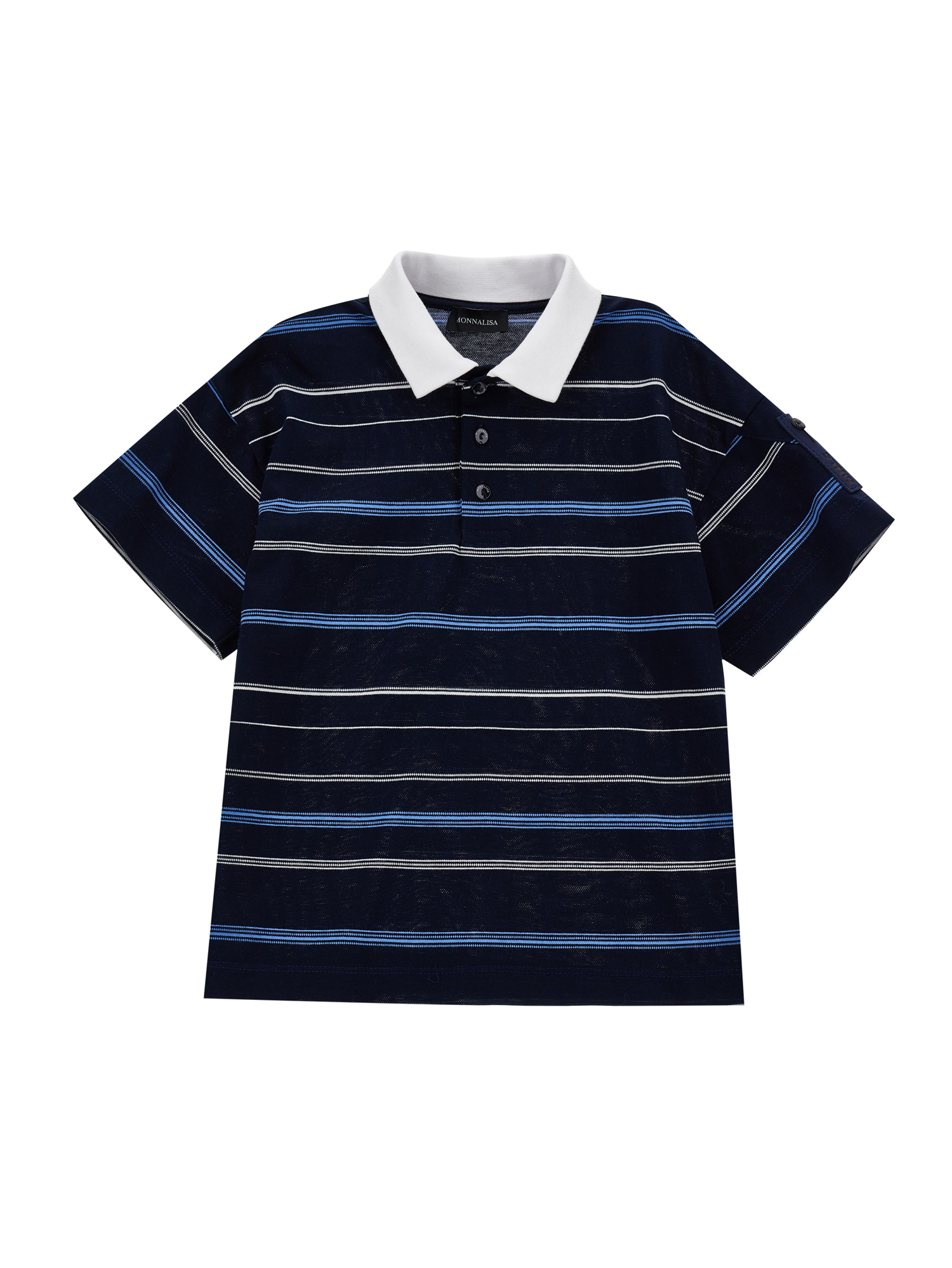 Monnalisa Striped Cotton Polo Shirt In Navy Blue