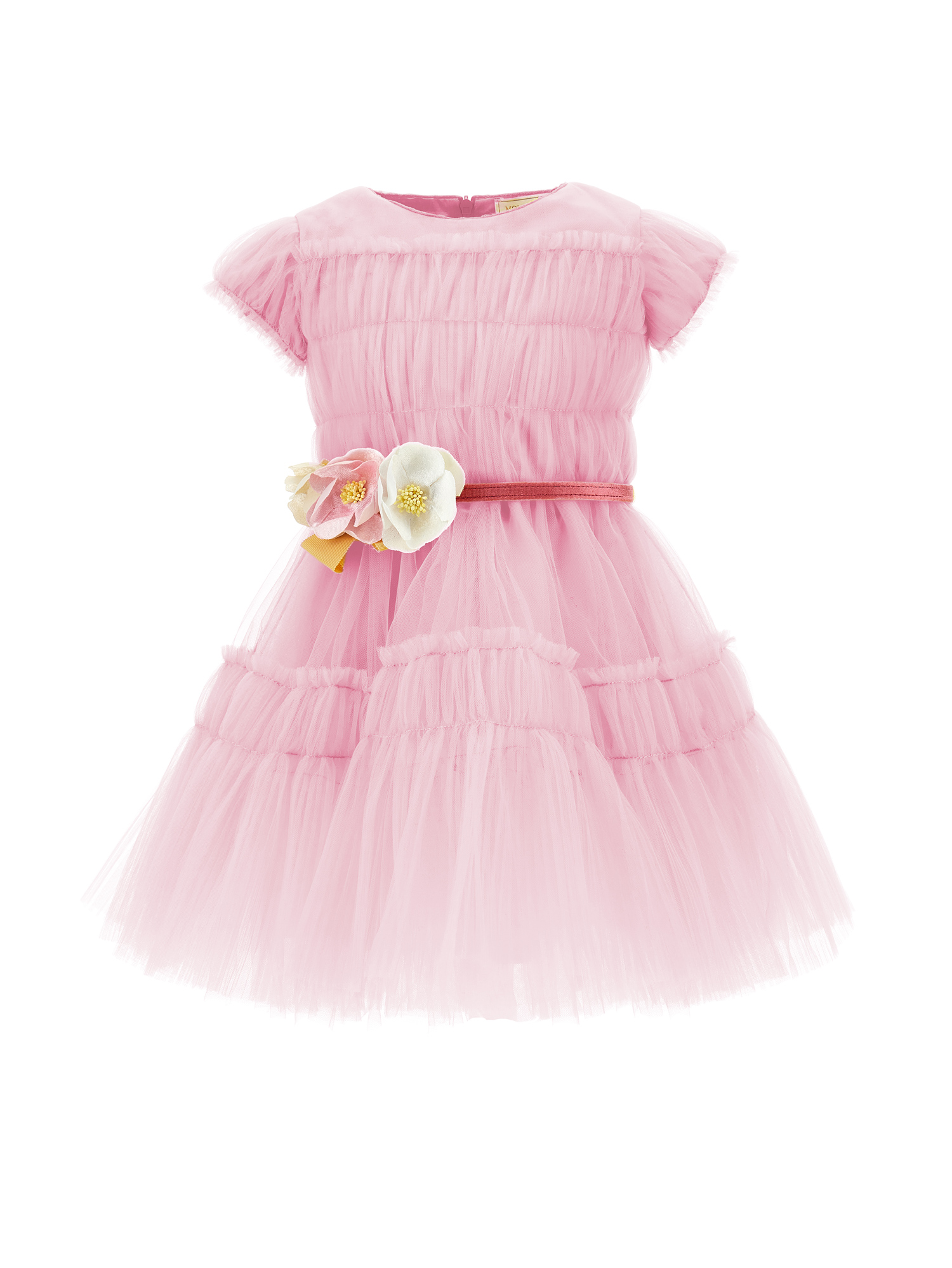 Monnalisa Ruched Tulle Dress In Petal Pink