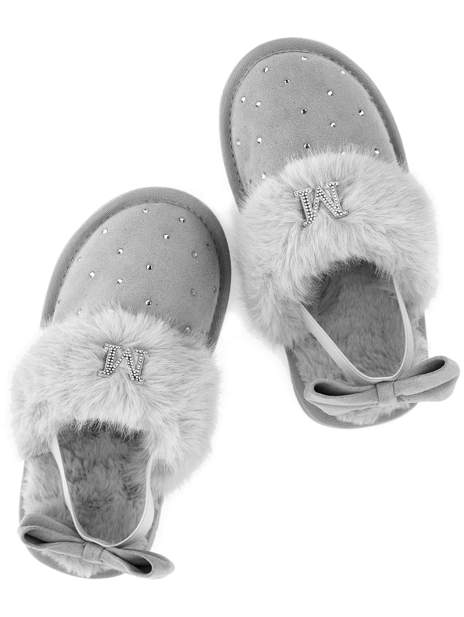 Shop Monnalisa Rhinestone Suede Sliders In Grey