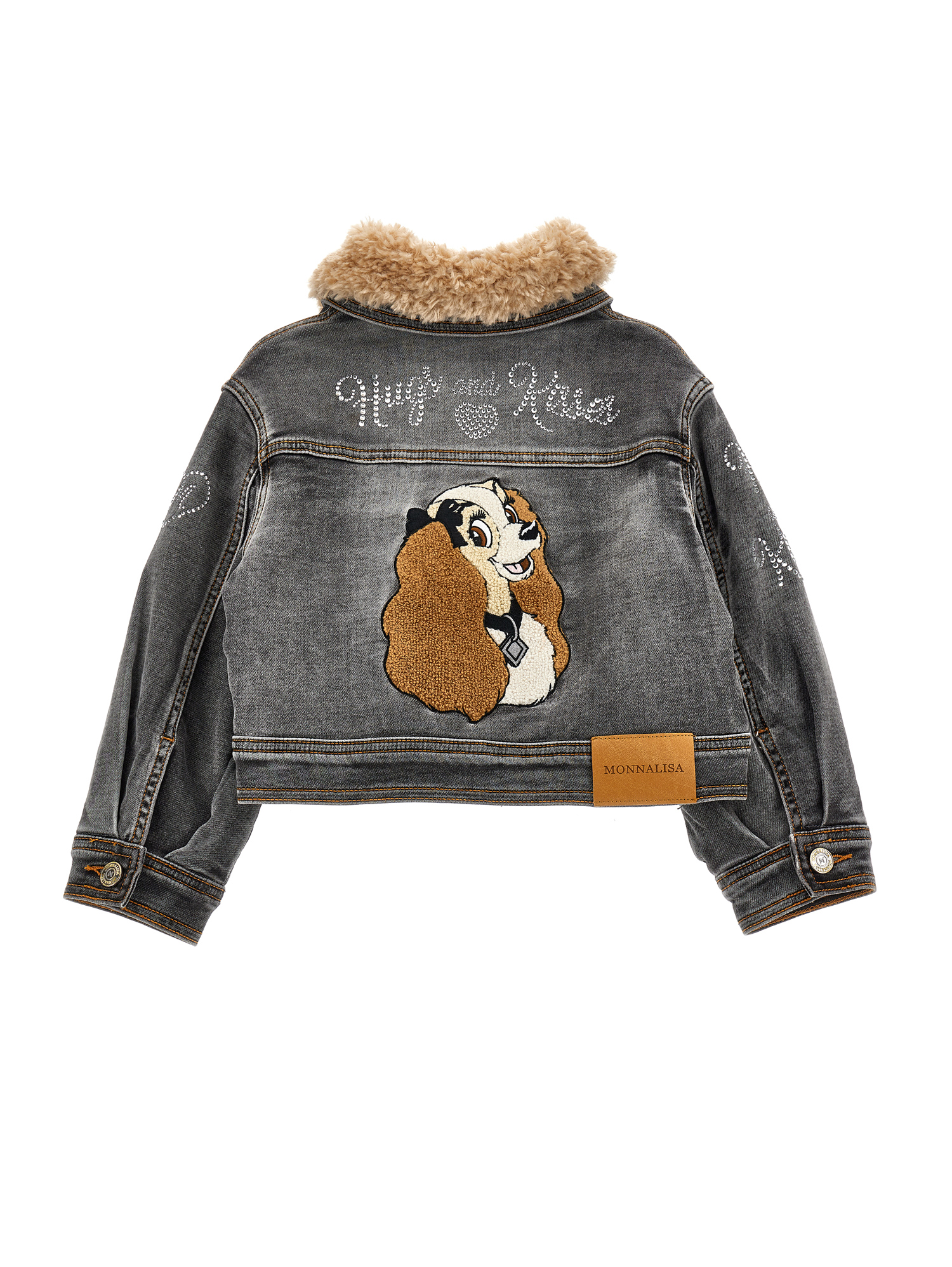 Monnalisa Plush Collar Denim Jacket In Black