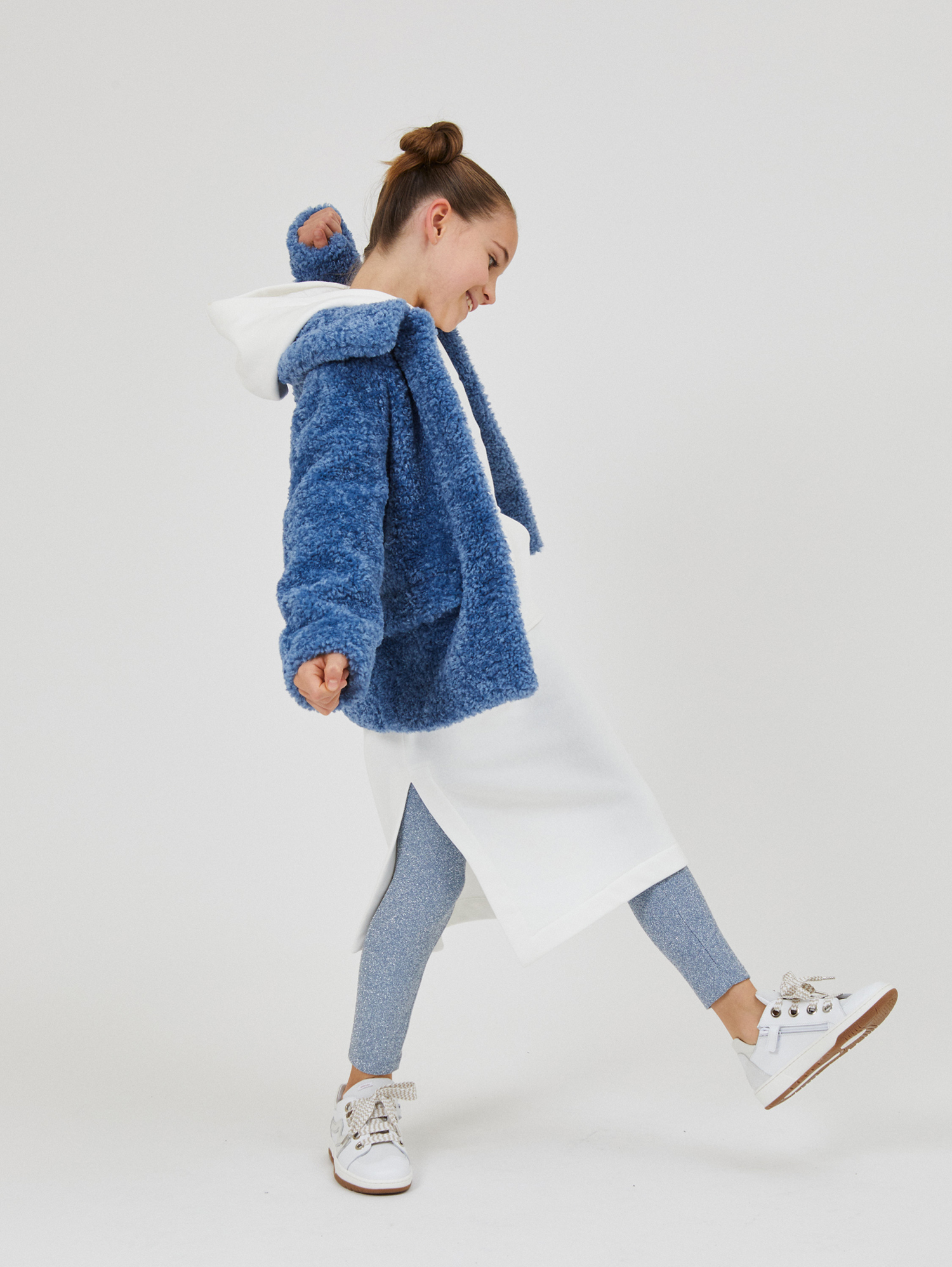 Monnalisa Lurex Leggings In Bluestone + Silver