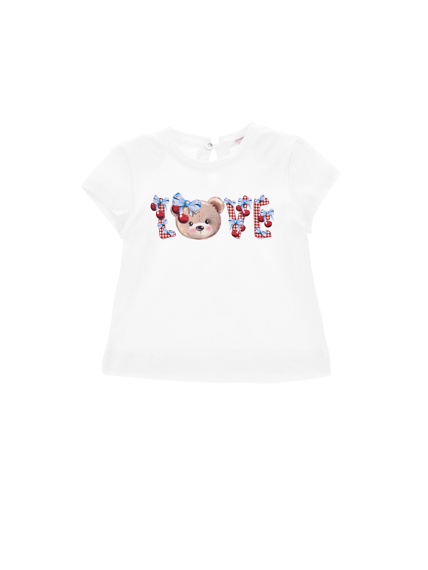 Monnalisa Love And Teddy Bear Print Jersey T-shirt In White