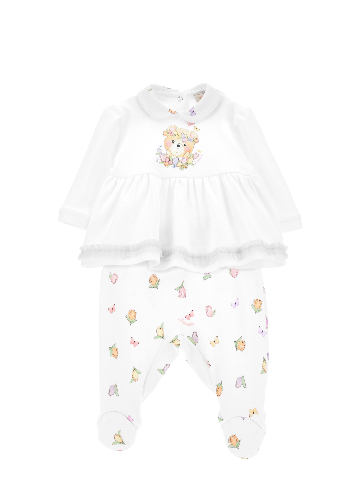 Monnalisa Two-piece Cotton Outfit For A Baby Girl In White