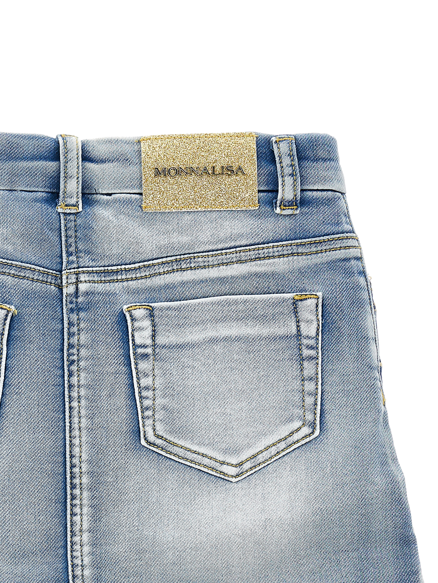 Shop Monnalisa Embroidered Denim Miniskirt In Stone Bleach