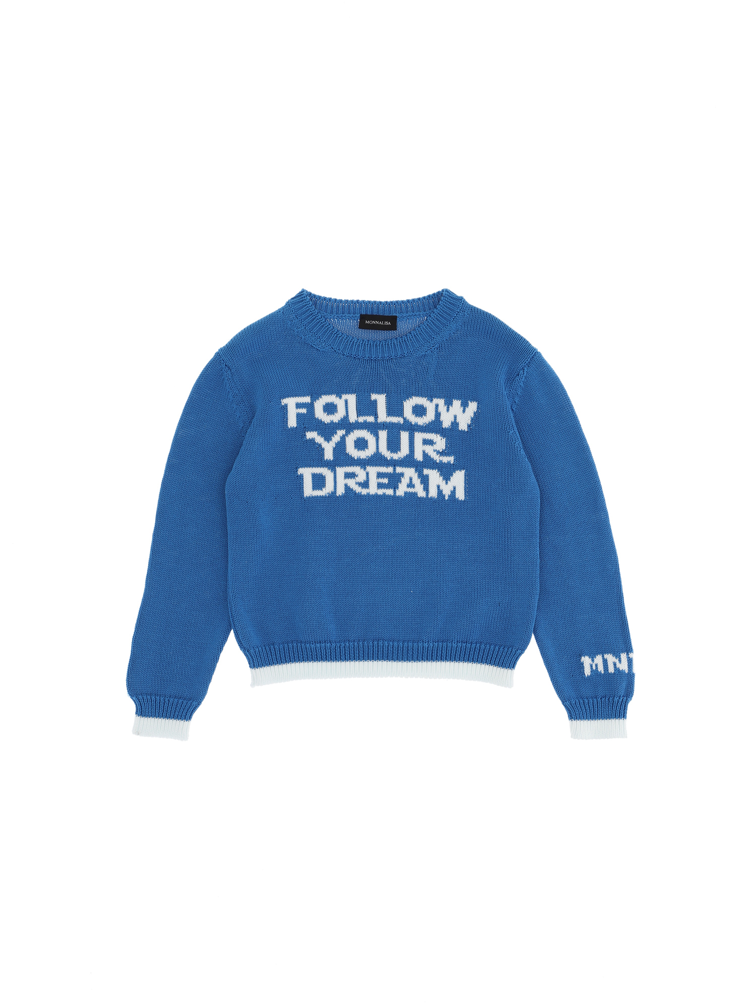 Monnalisa Kids'   Cotton Sweater With Intarsia Work In Blu Voyage