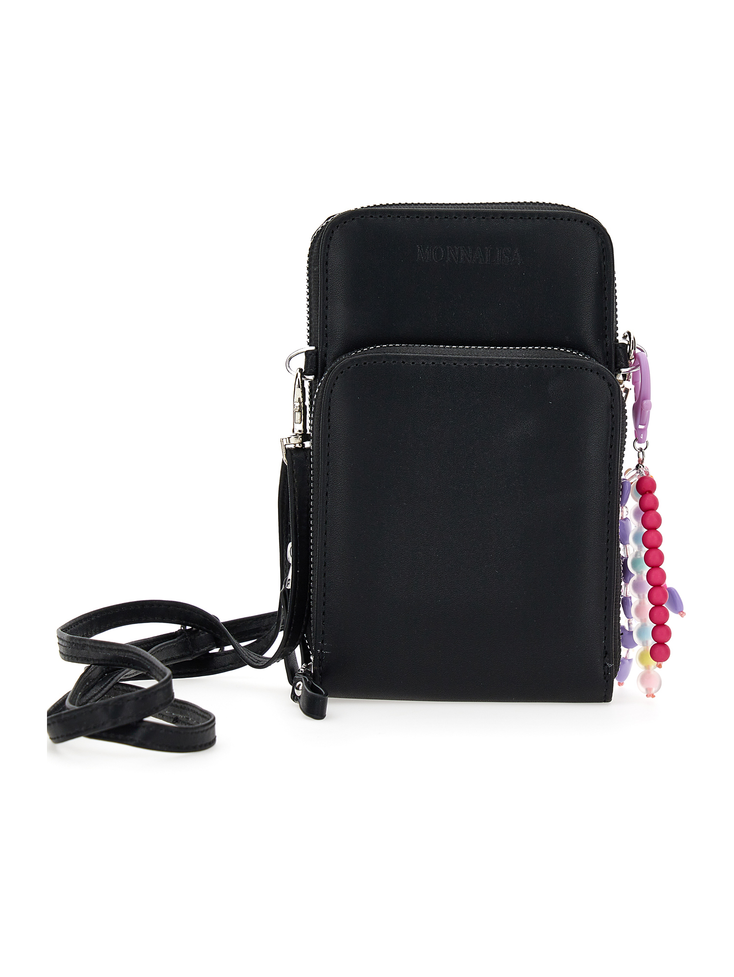 Monnalisa Kids'   Technical Fabric Shoulder Bag With Charm In Black