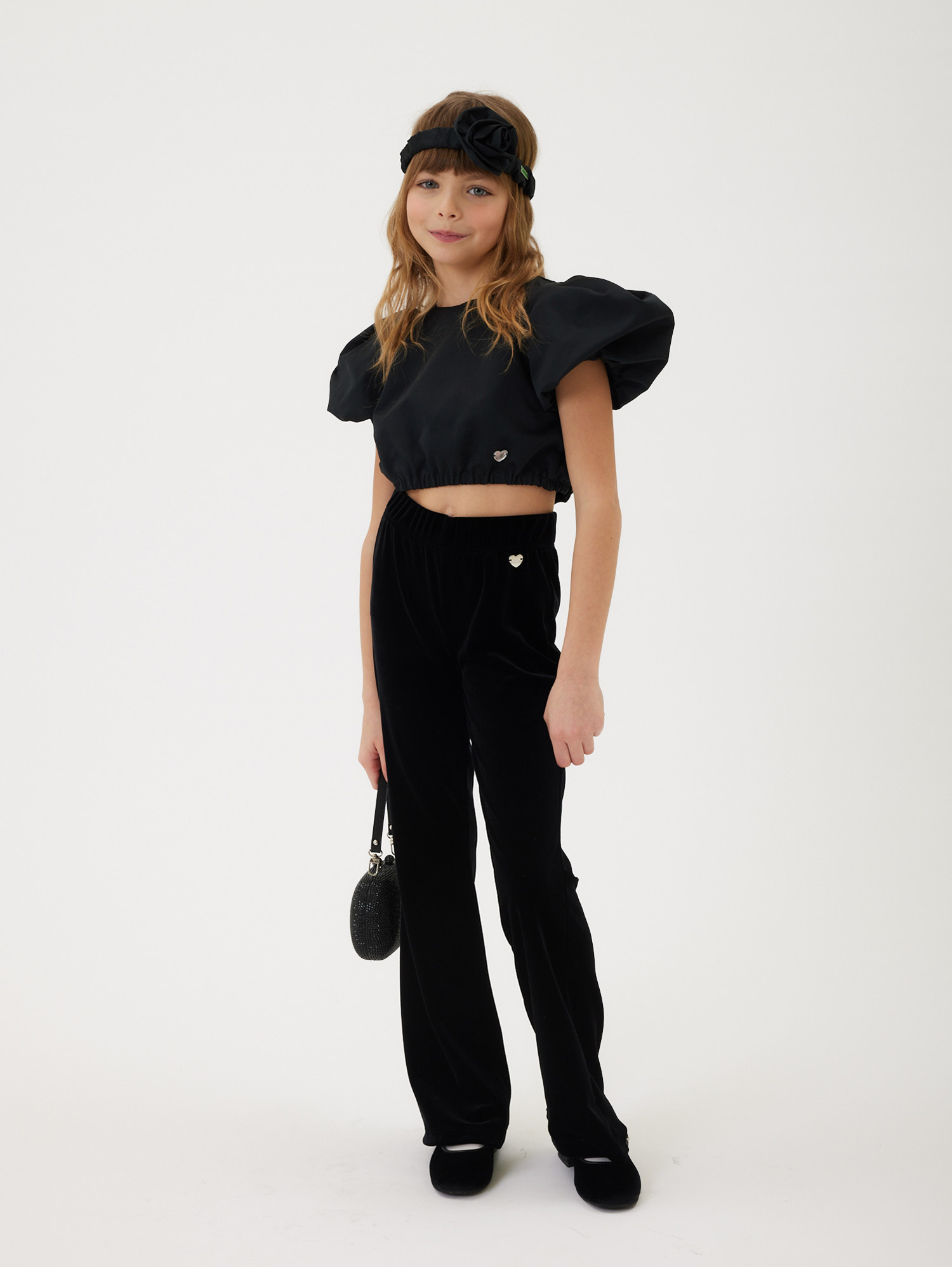 Monnalisa Cropped Duchesse Top In Black