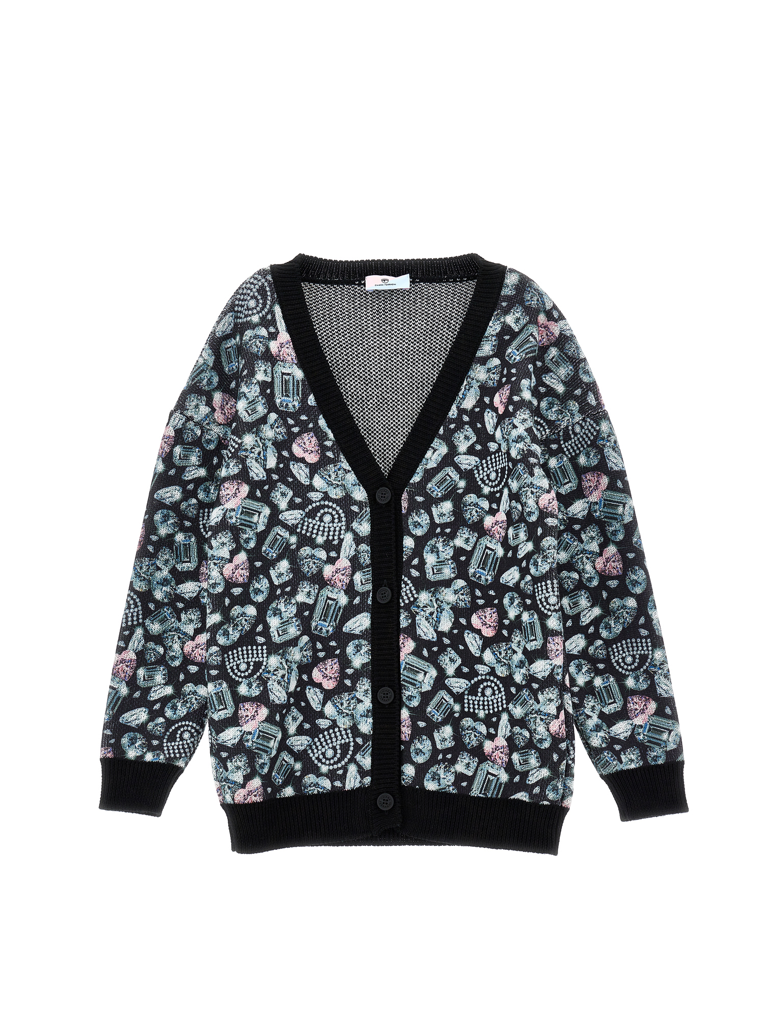 Chiara Ferragni Kids'   Cf Diamonds Wool Blend Cardigan In Black