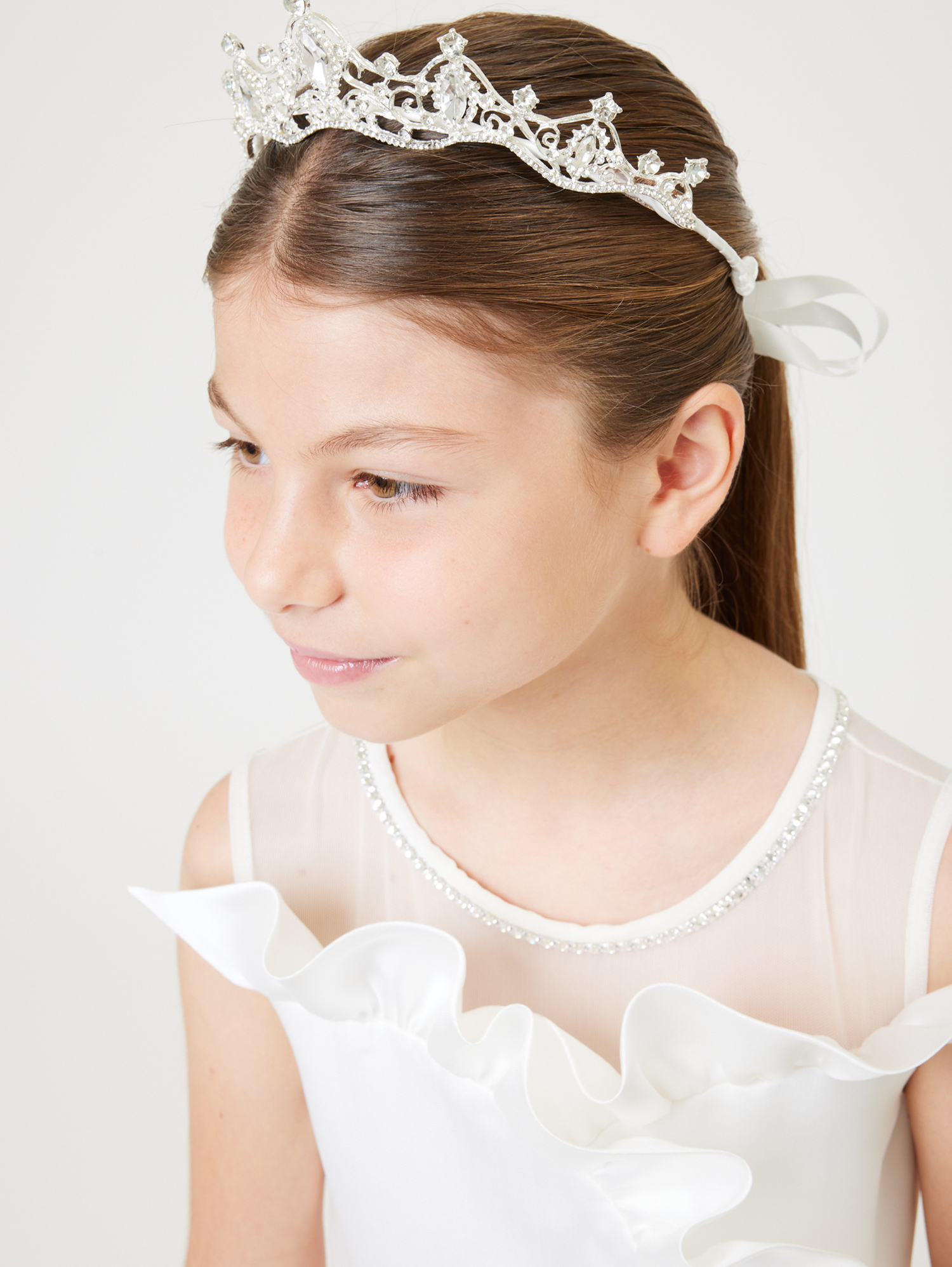 Monnalisa Tiara In Rhinestones And Bezels In Cream