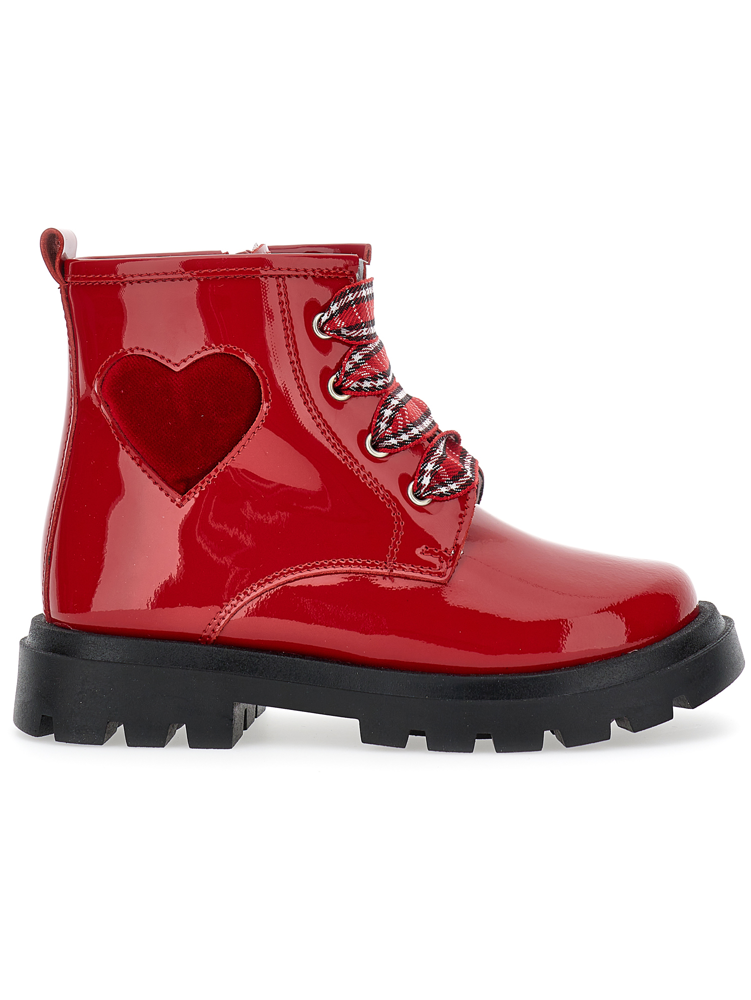 Monnalisa Kids'   Patent Leather Combat Boots With Heart In Ruby Red