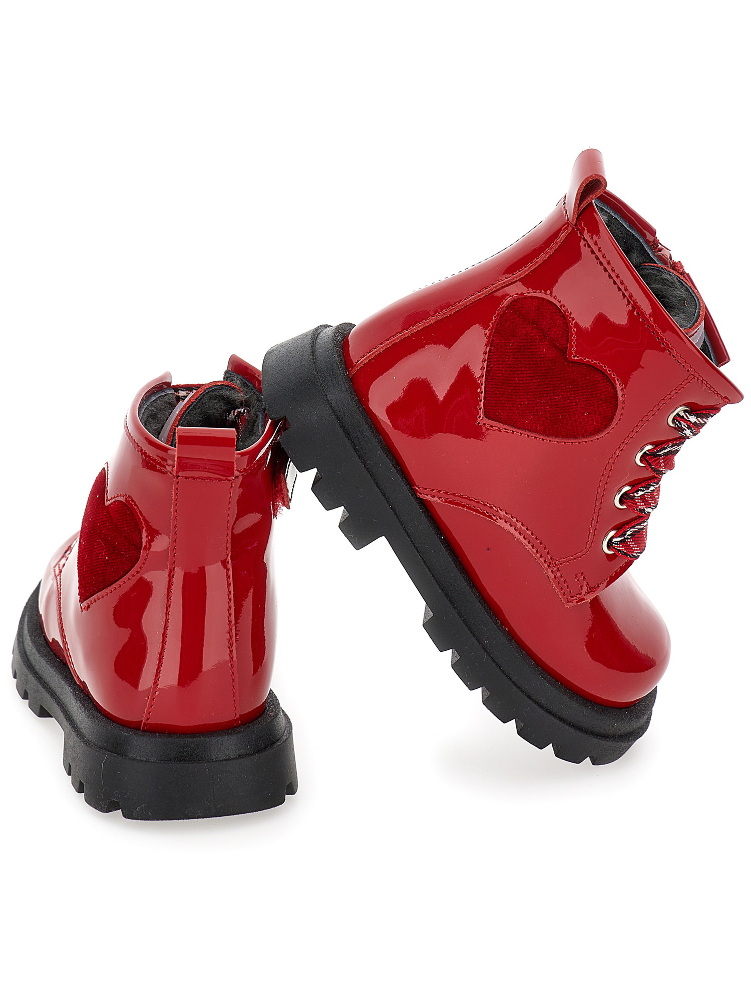 Monnalisa Patent Leather Combat Boots With Heart In Red