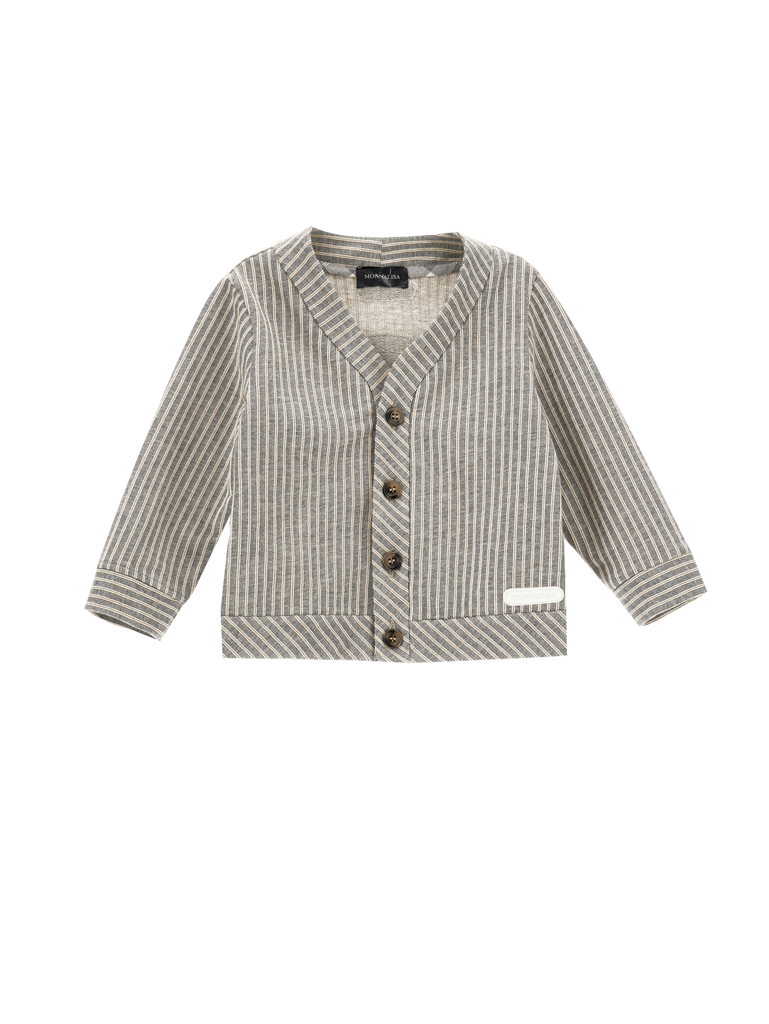 Monnalisa Pinstripe Sweatshirt Cardigan In Grey + Cream