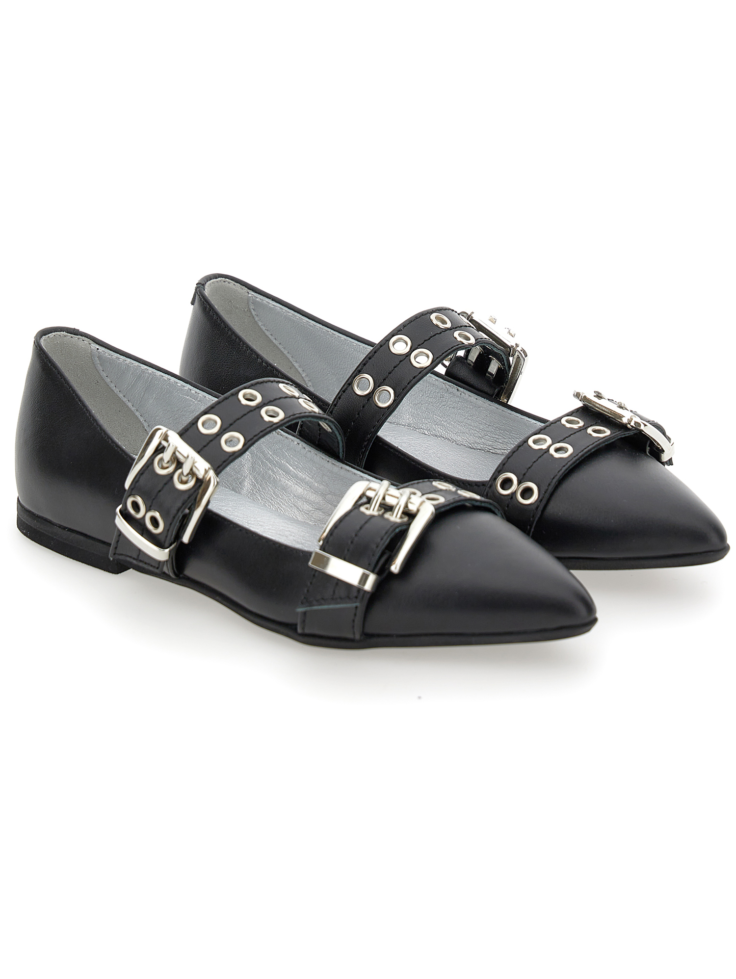 Monnalisa Leather Ballet Flats With Buckle In Black