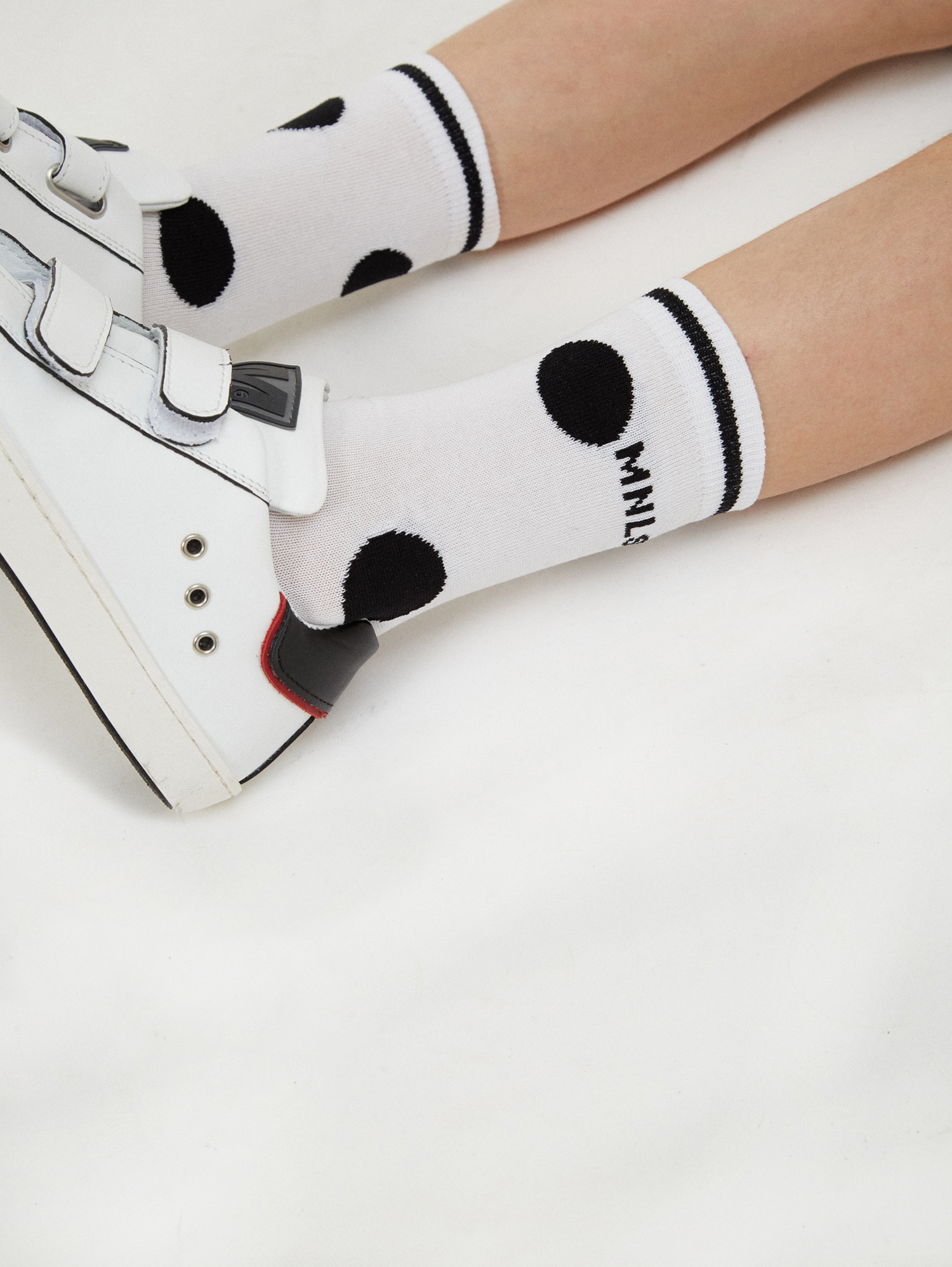 Shop Monnalisa Polka Dot Lisle Socks Set In White + Black