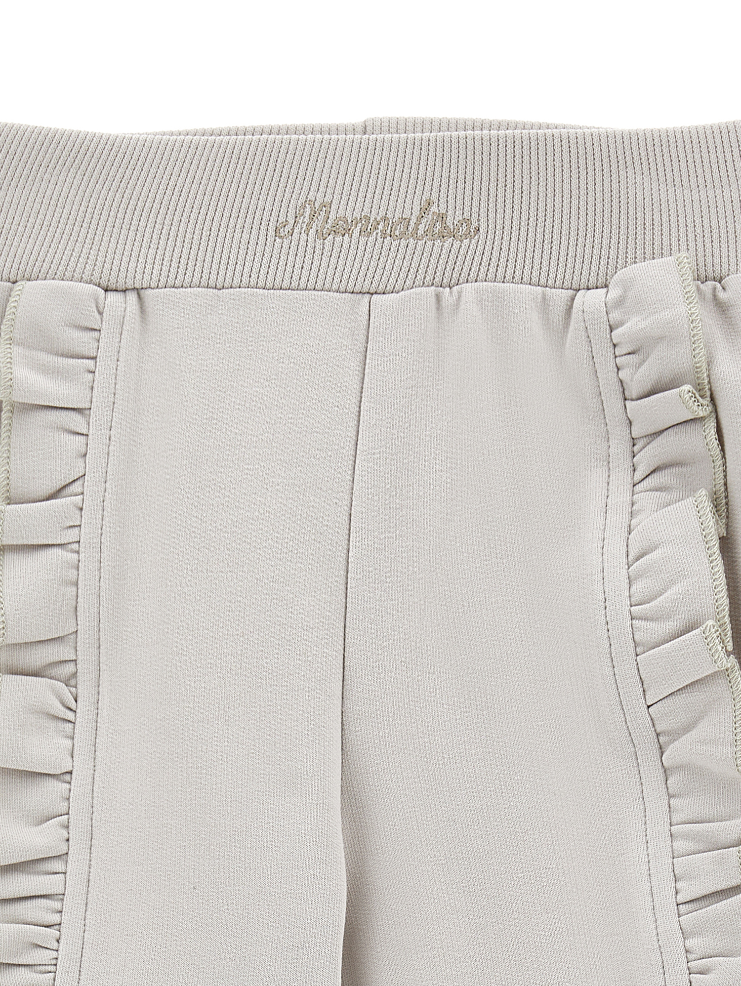 Monnalisa Fleece Trousers With Ruffles In Pearl Grey