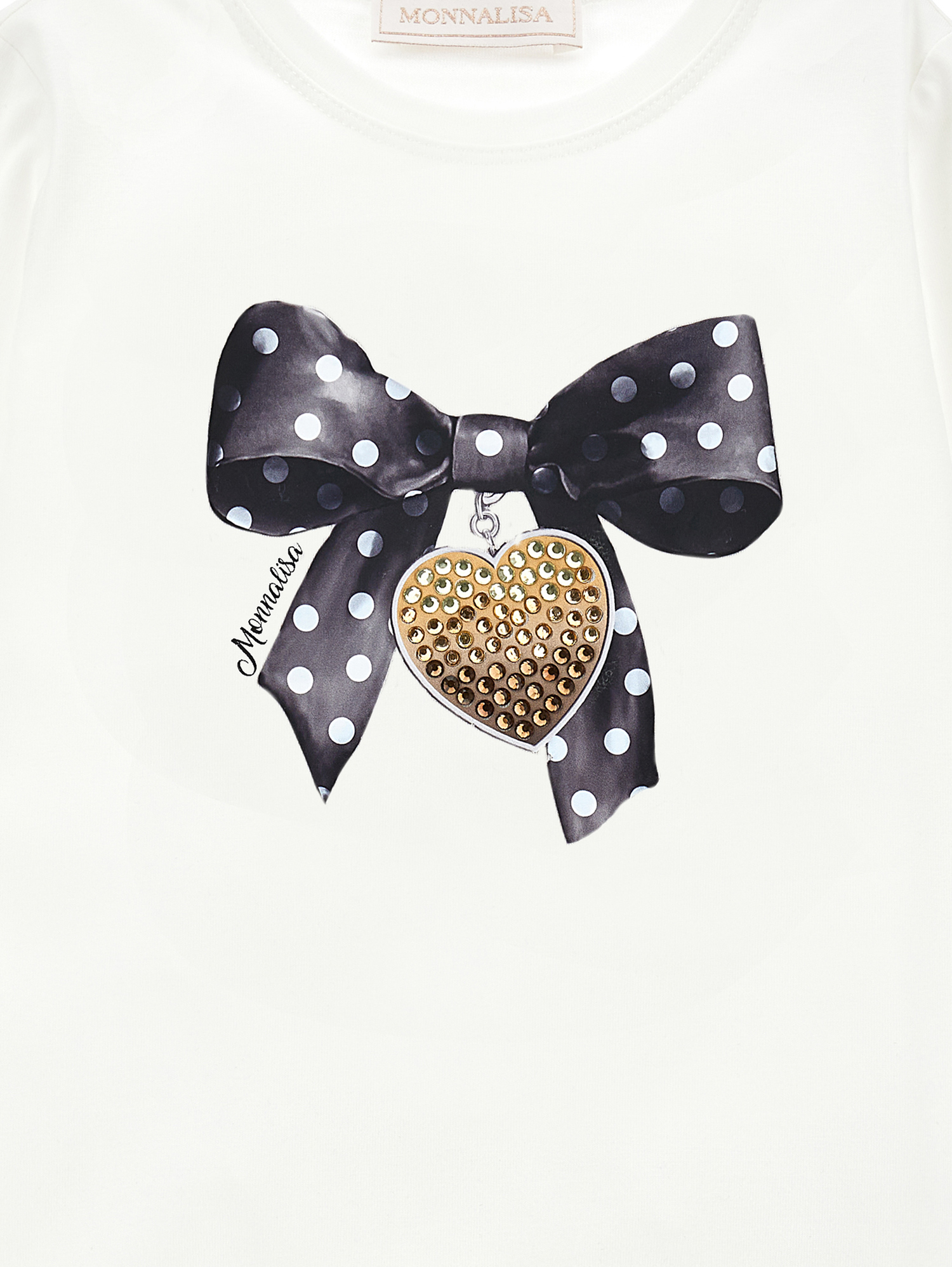 Monnalisa Cotton T-shirt With Bow Print In Cream